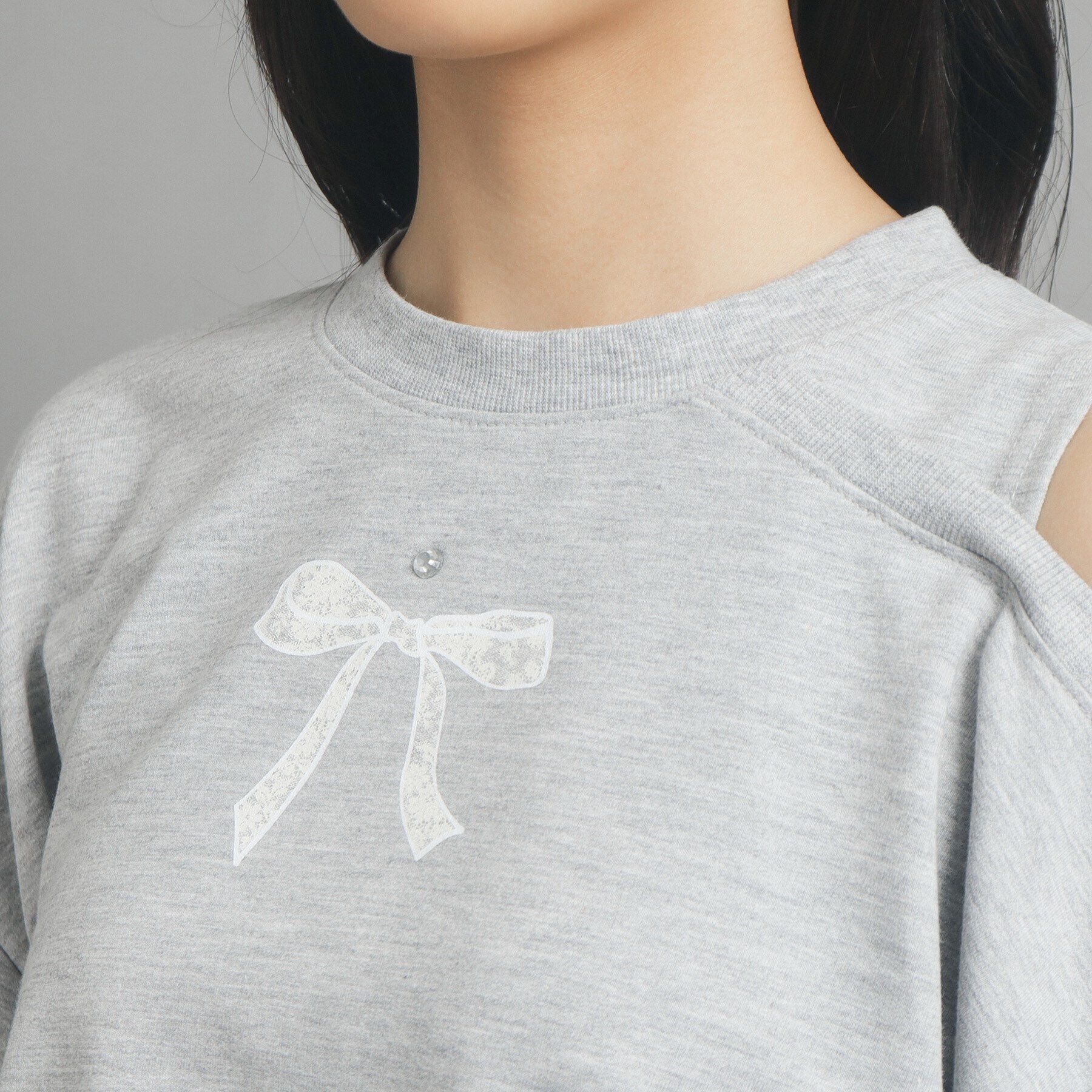 PINK-latte「リボンモチーフ裏毛オフショルダー」|Tシャツ・カットソー|