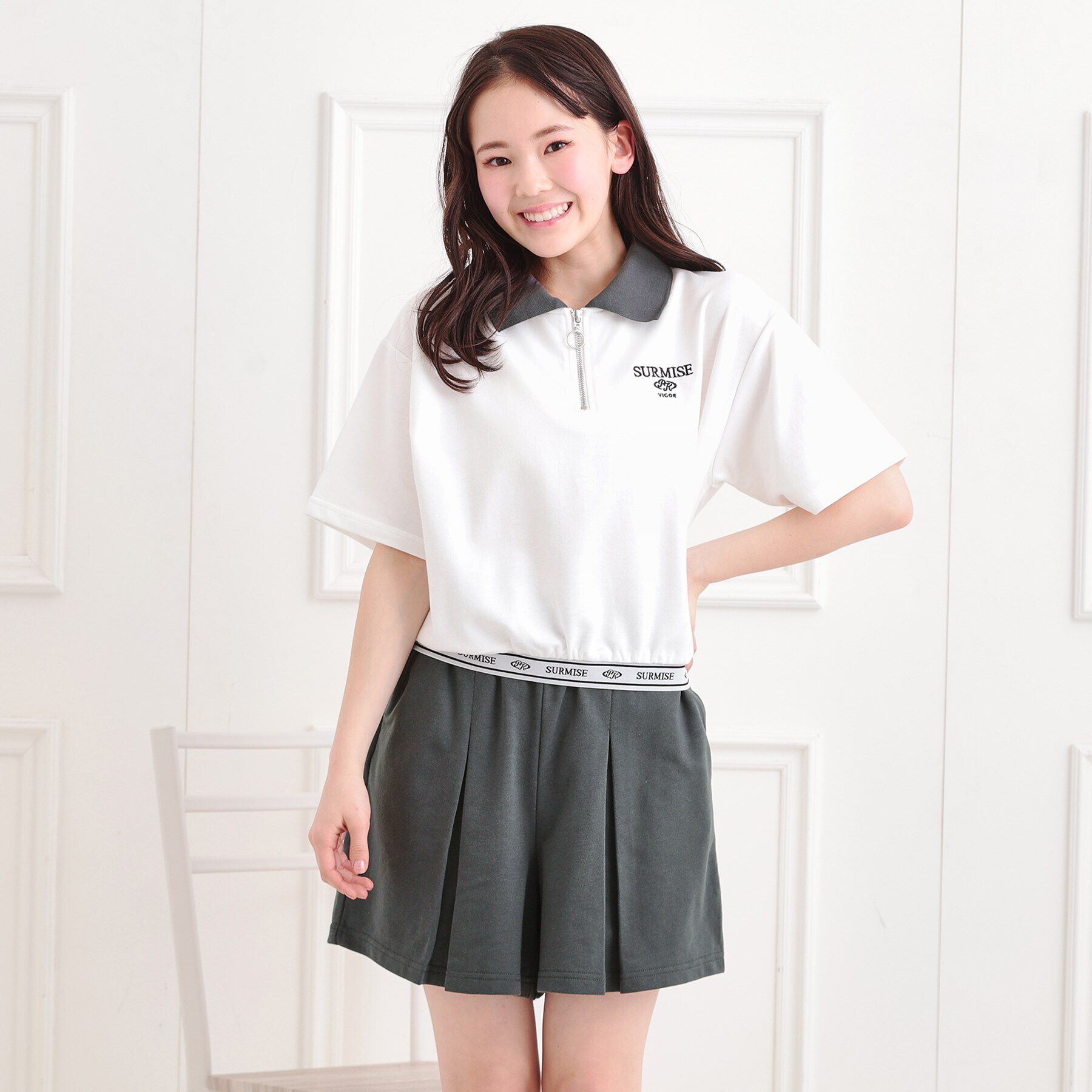 PINK-latte「【セットアイテム】ハーフジッププルオーバー＋キュロット」|その他|オフホワイト(003