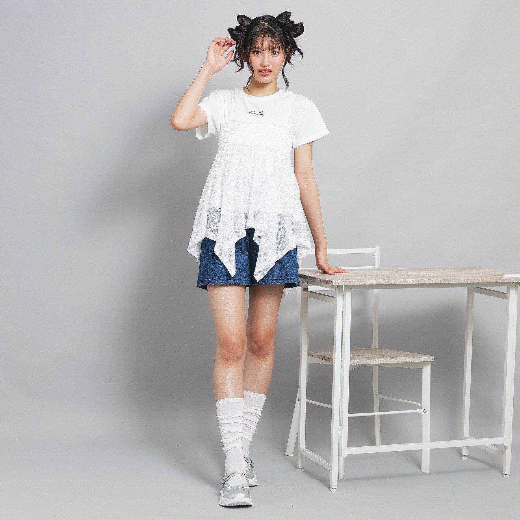 PINK-latte「【セットアイテム】2WAYレースビスチェ＋トップス」|Tシャツ・カットソー|