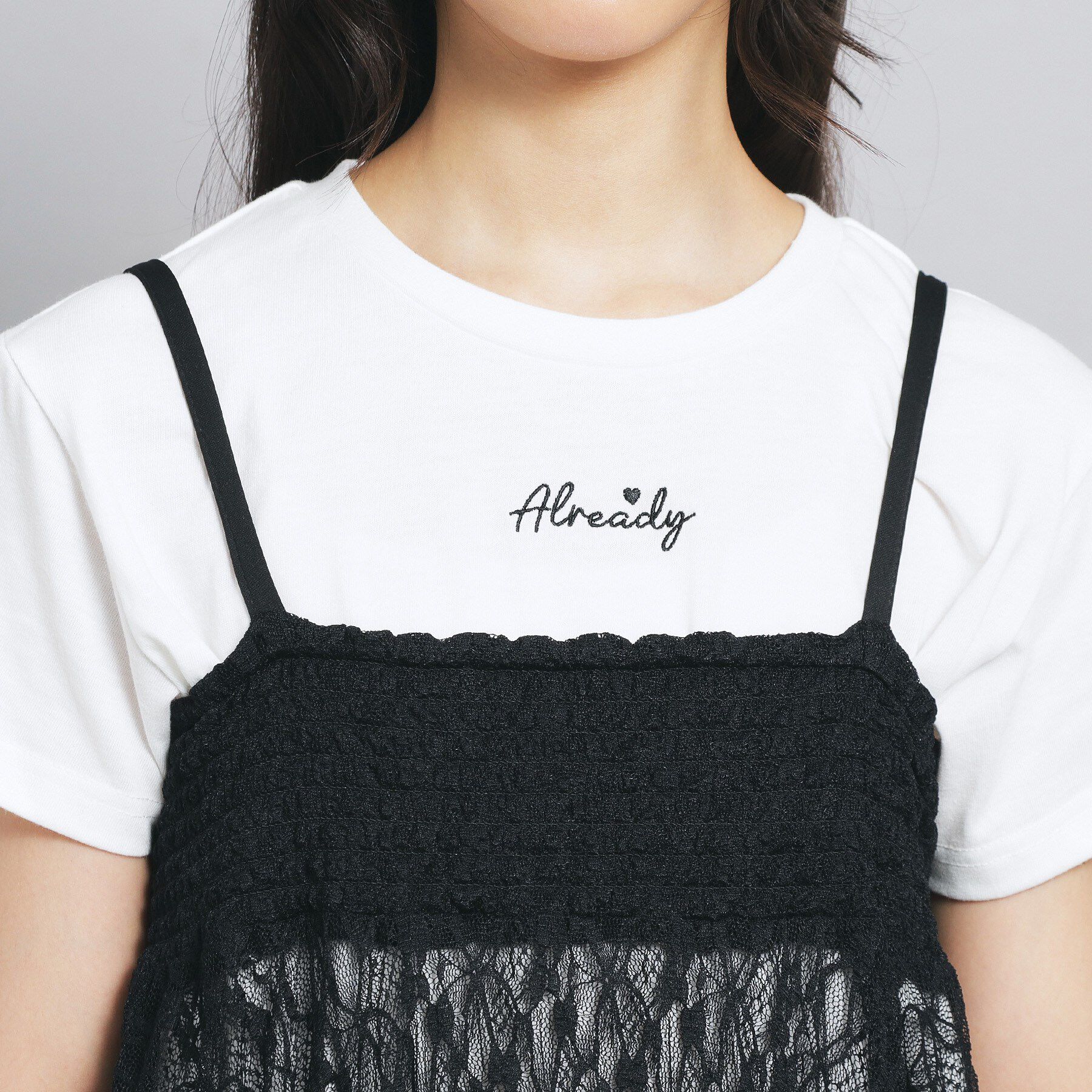 PINK-latte「【セットアイテム】2WAYレースビスチェ＋トップス」|Tシャツ・カットソー|