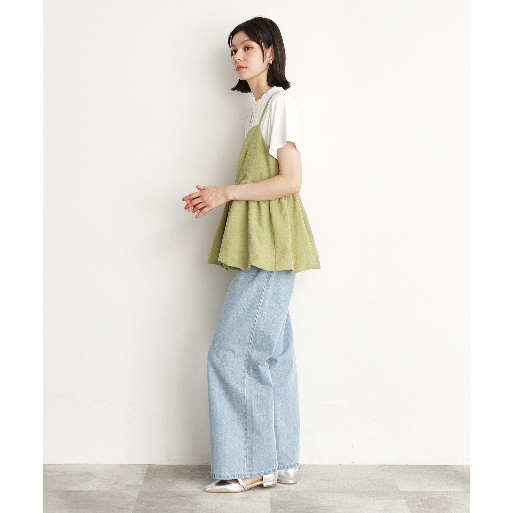 THE SHOP TK「【＠BAILA掲載】クリスタル＆箔プリントワイドデニムパンツ」|デニム|