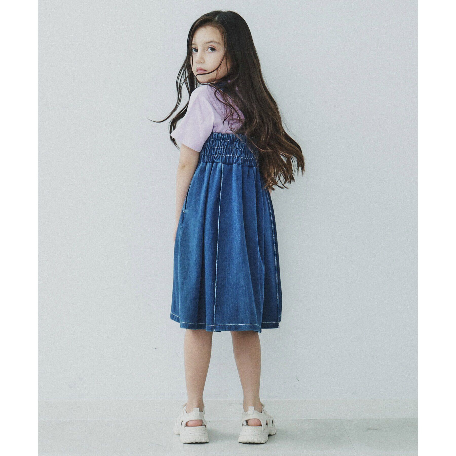 THE SHOP TK「【110－160/親子リンク】デニムジャンスカ/洗濯機OK」|ジャンパースカート|