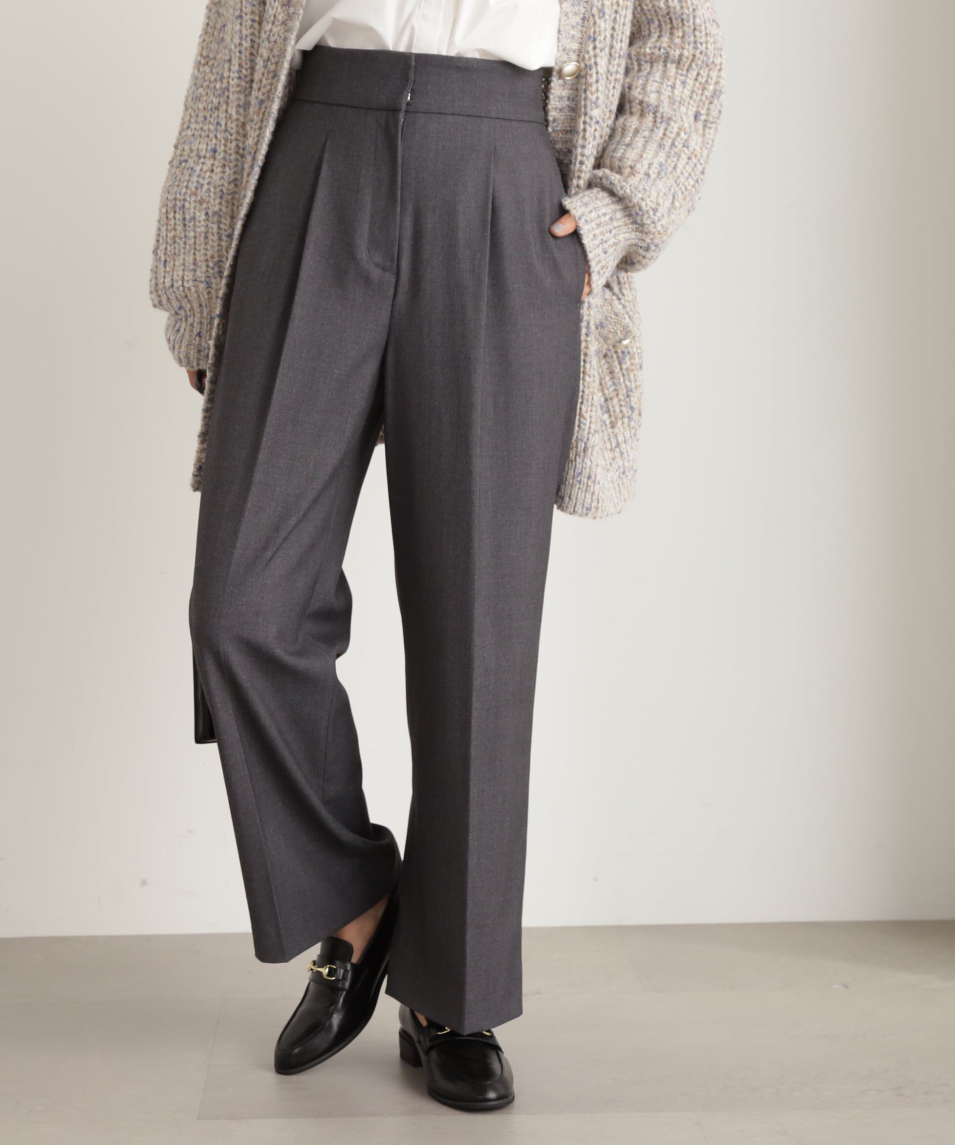  「ムジハイウエストスラックスワイドパンツ」|その他|グレー