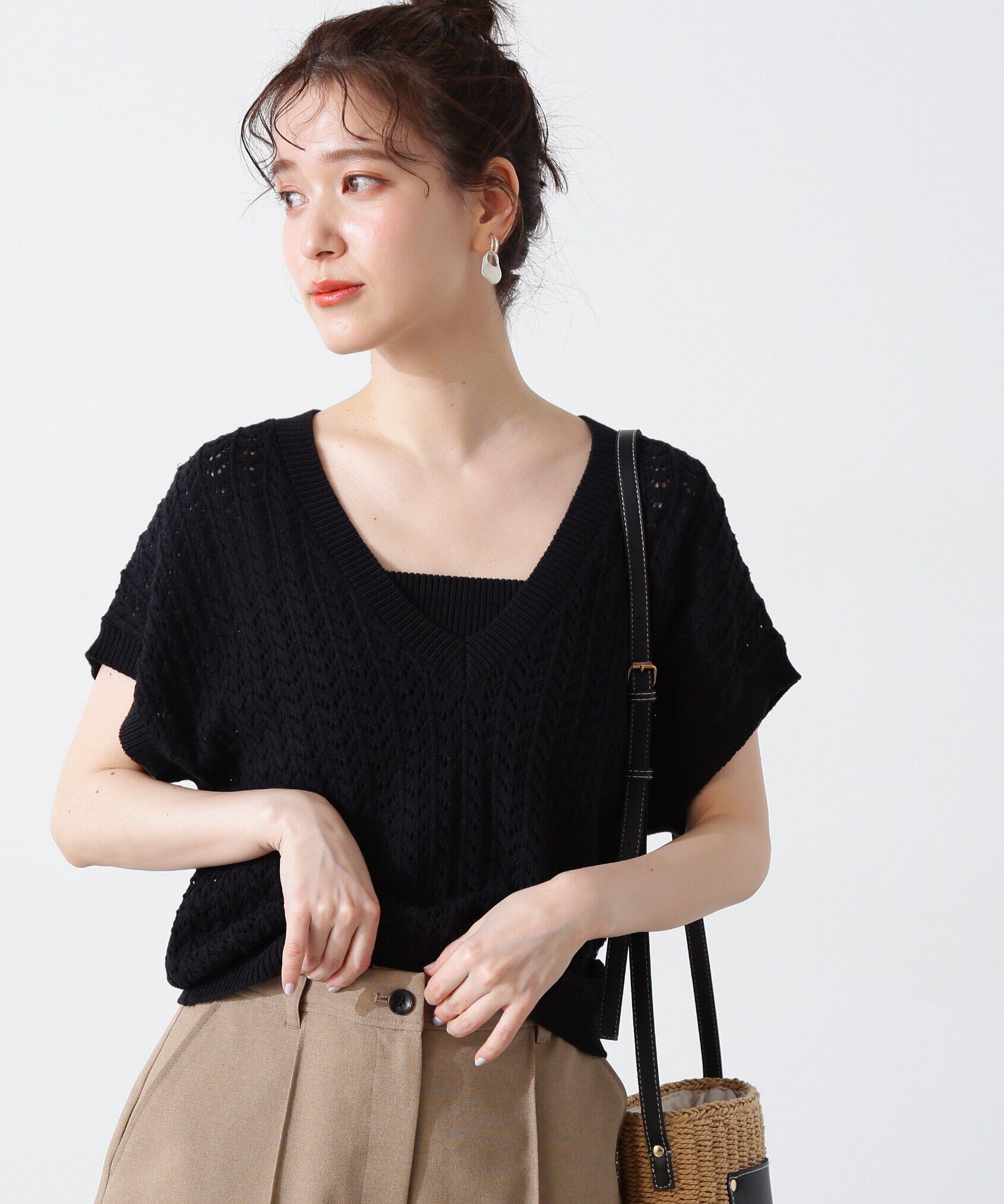  「クロシェ編みニット&times;ビスチェセット」|ニット・セーター|ブラック