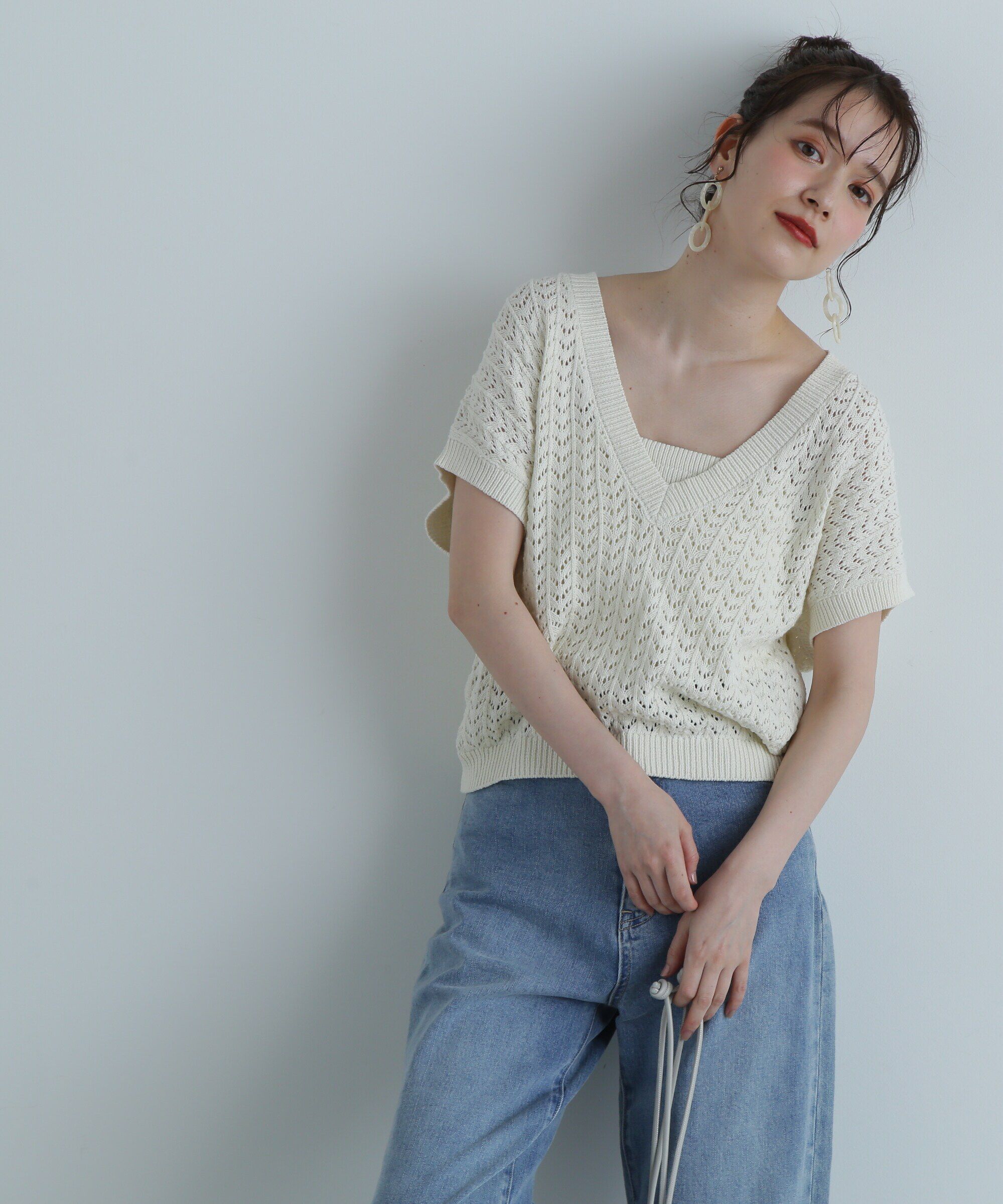  「クロシェ編みニット&times;ビスチェセット」|ニット・セーター|オフホワイト