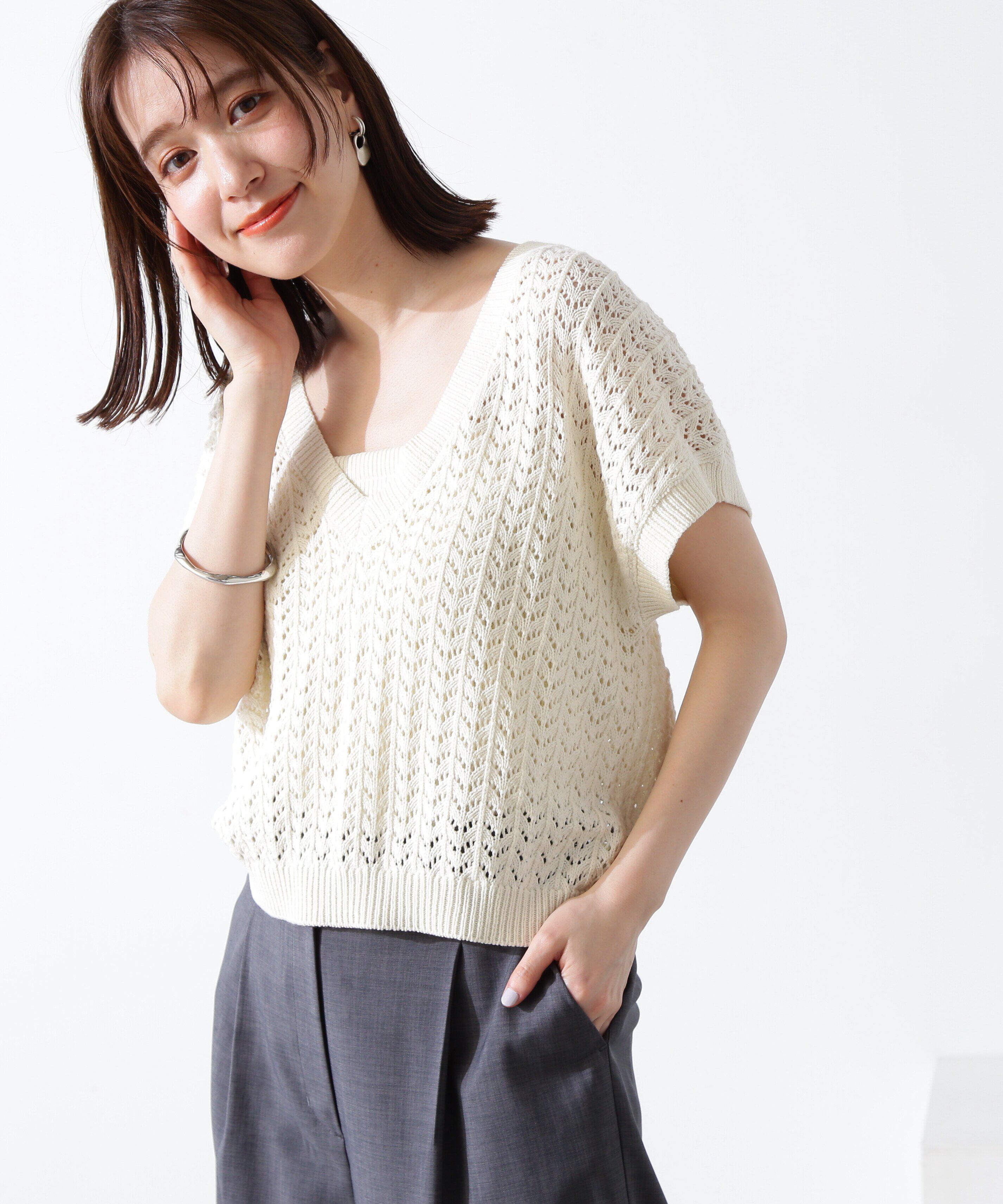  「クロシェ編みニット&times;ビスチェセット」|ニット・セーター|