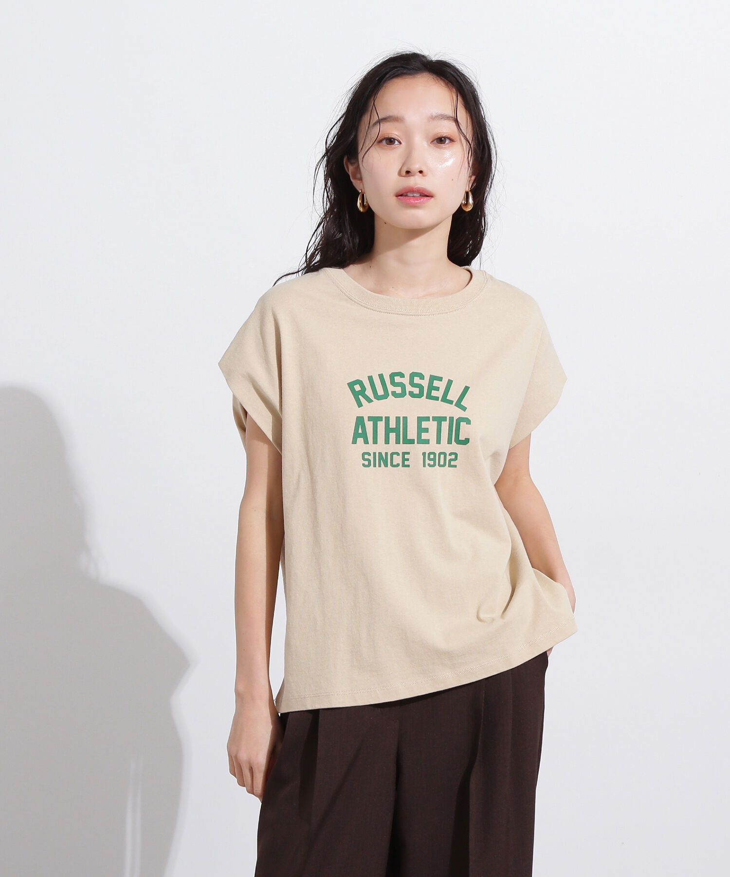  「フレンチスリーブTシャツ」|Tシャツ・カットソー|ベージュ