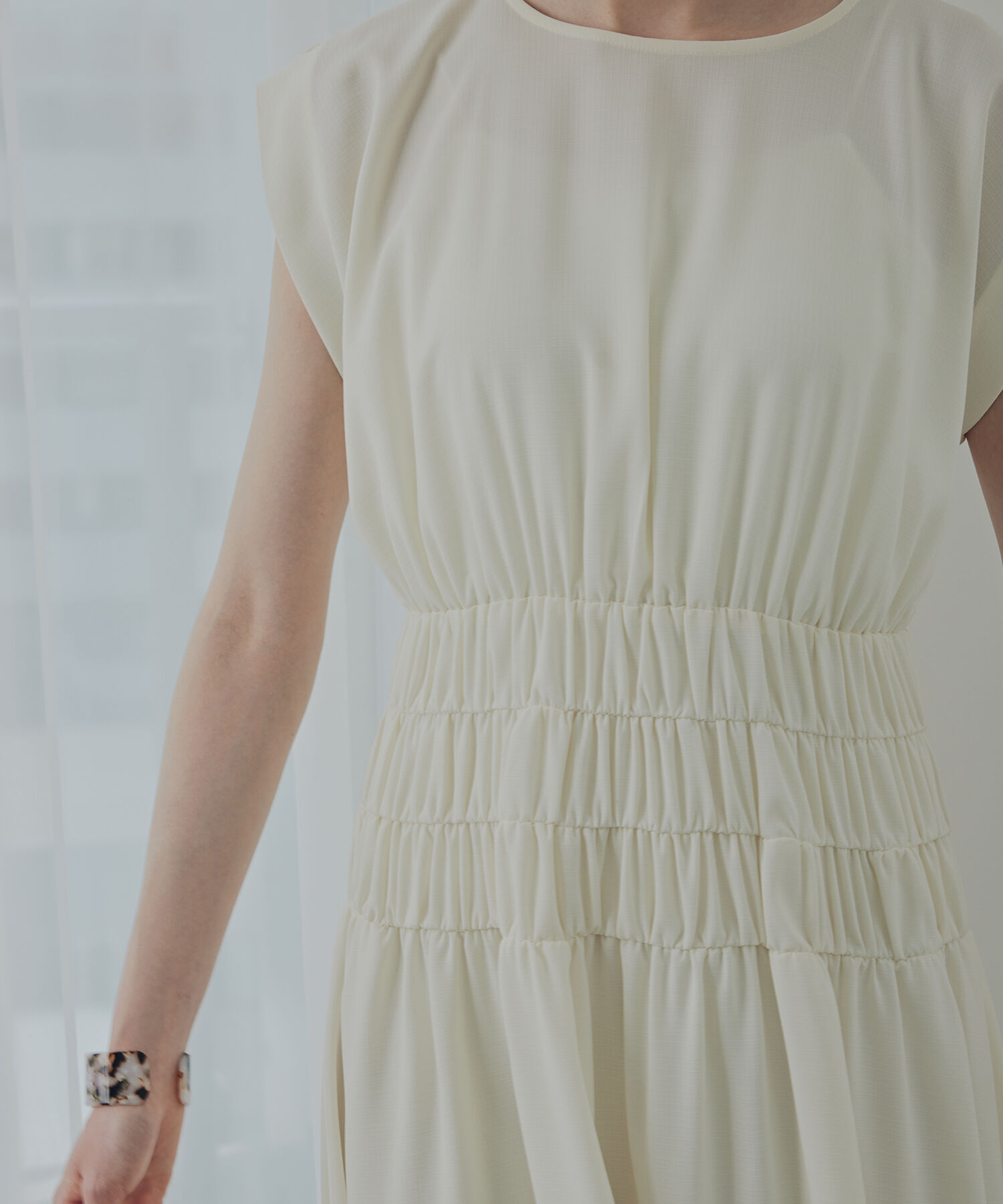  「ギャザーデザインワンピース」|ワンピース|