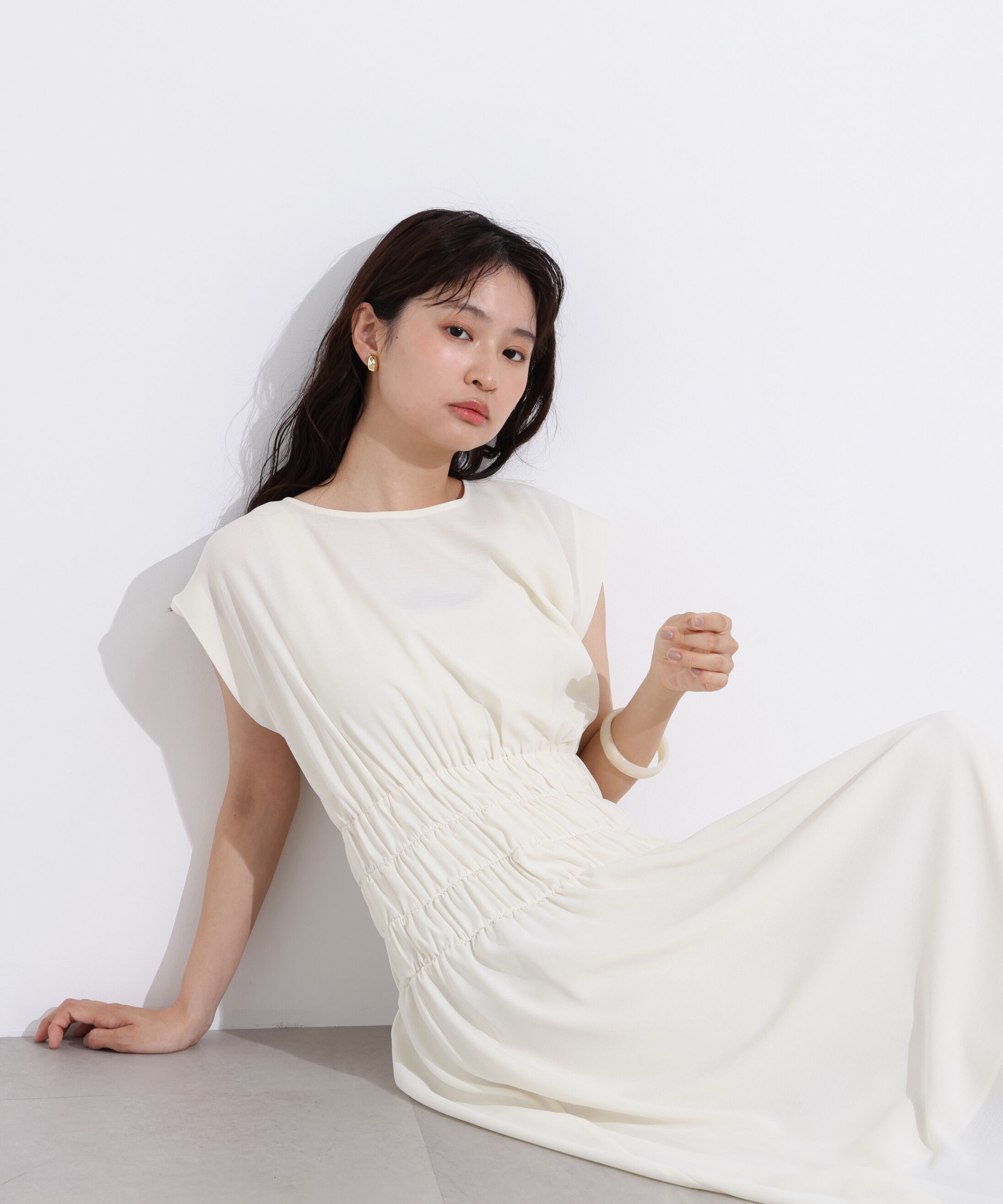  「ギャザーデザインワンピース」|ワンピース|