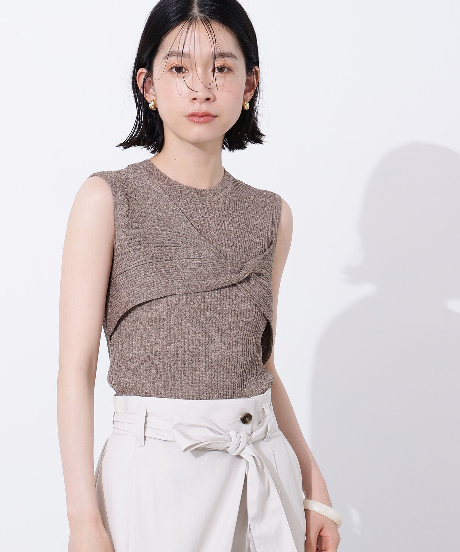  「フロントツイストリブニット」|ニット・セーター|ベージュ