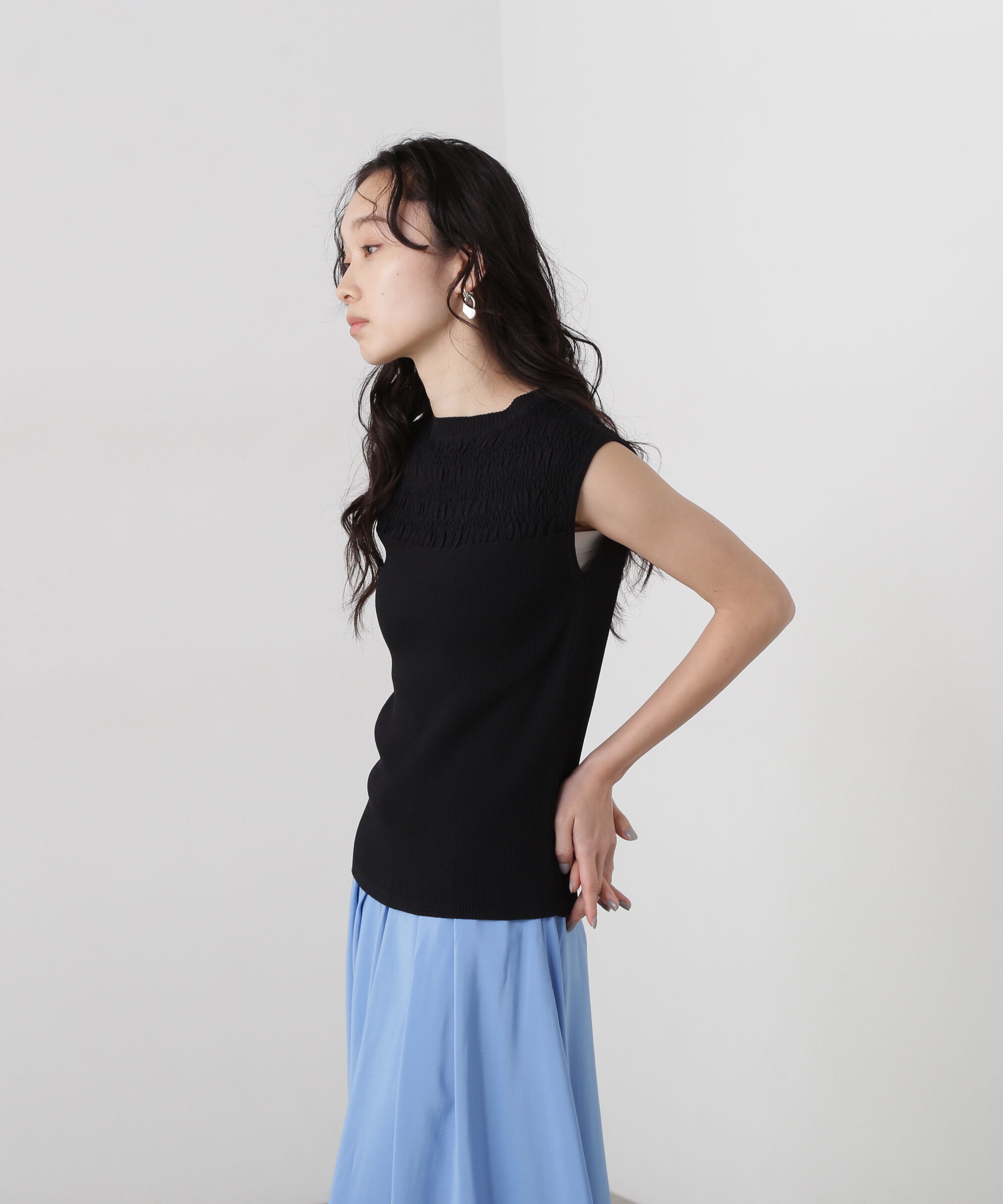  「シャーリングフレンチスリーブニット」|ニット・セーター|