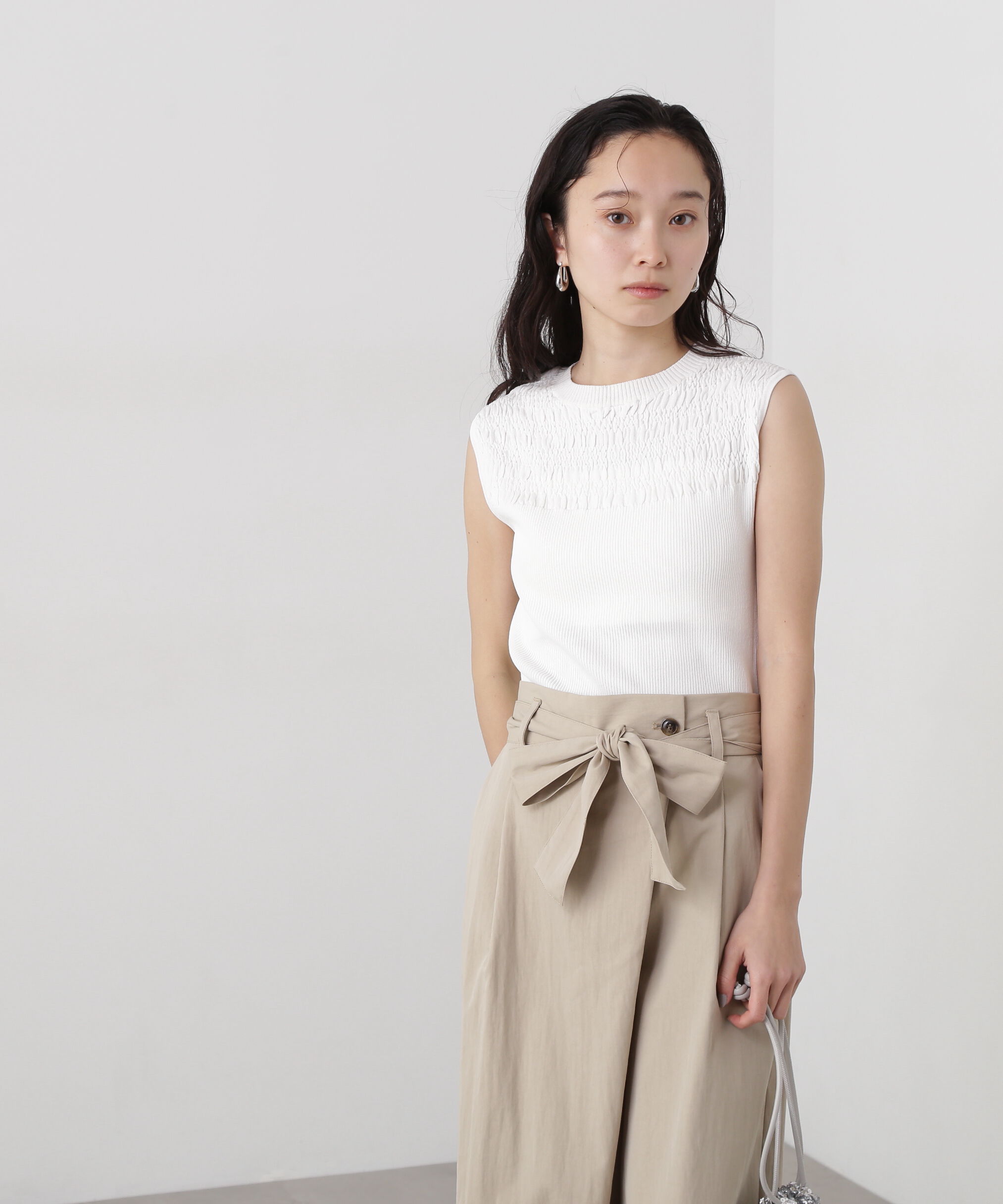  「シャーリングフレンチスリーブニット」|ニット・セーター|