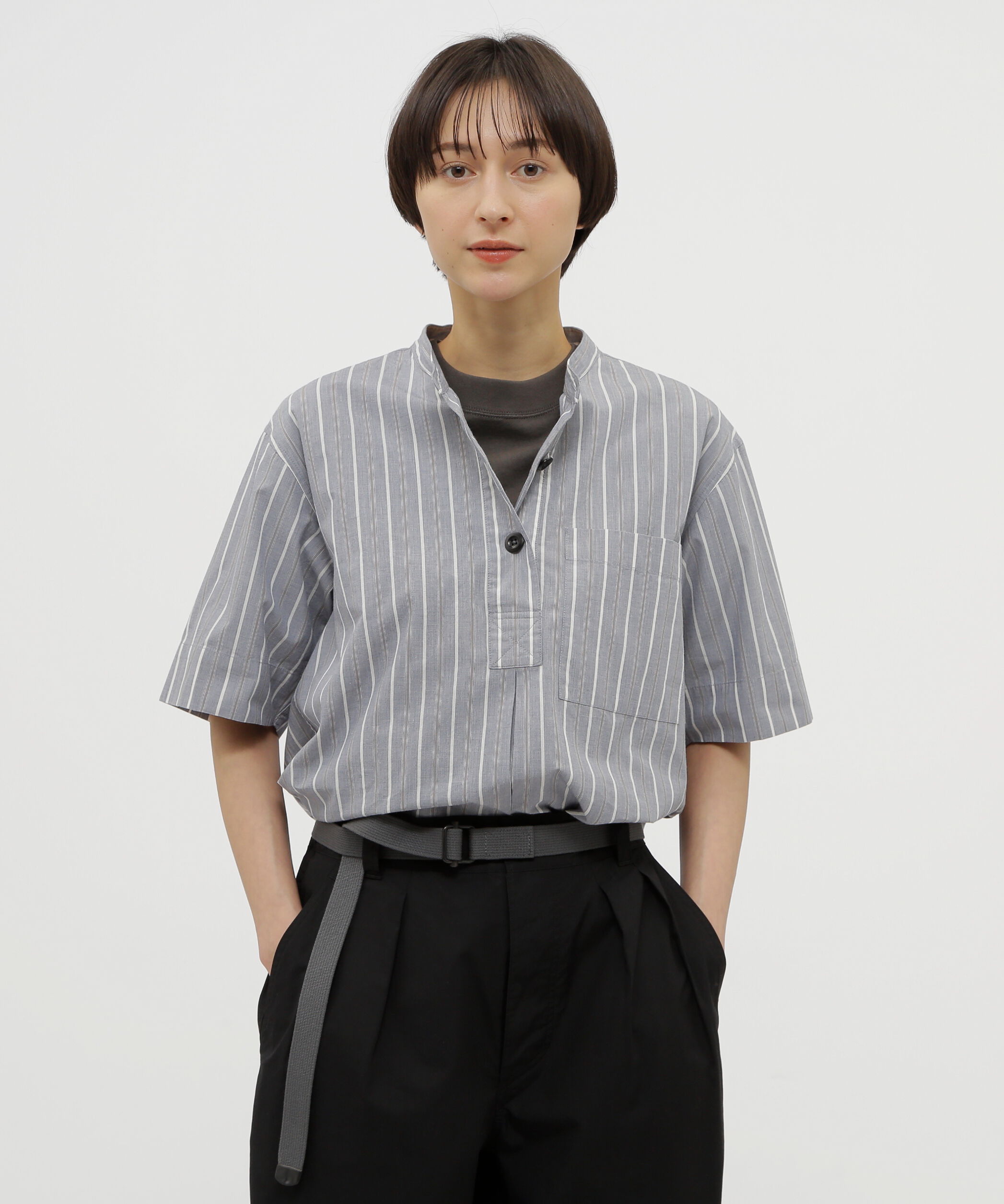 MHL.「END ON END STRIPE COTTON SHIRT」|シャツ・ブラウス|BLUE