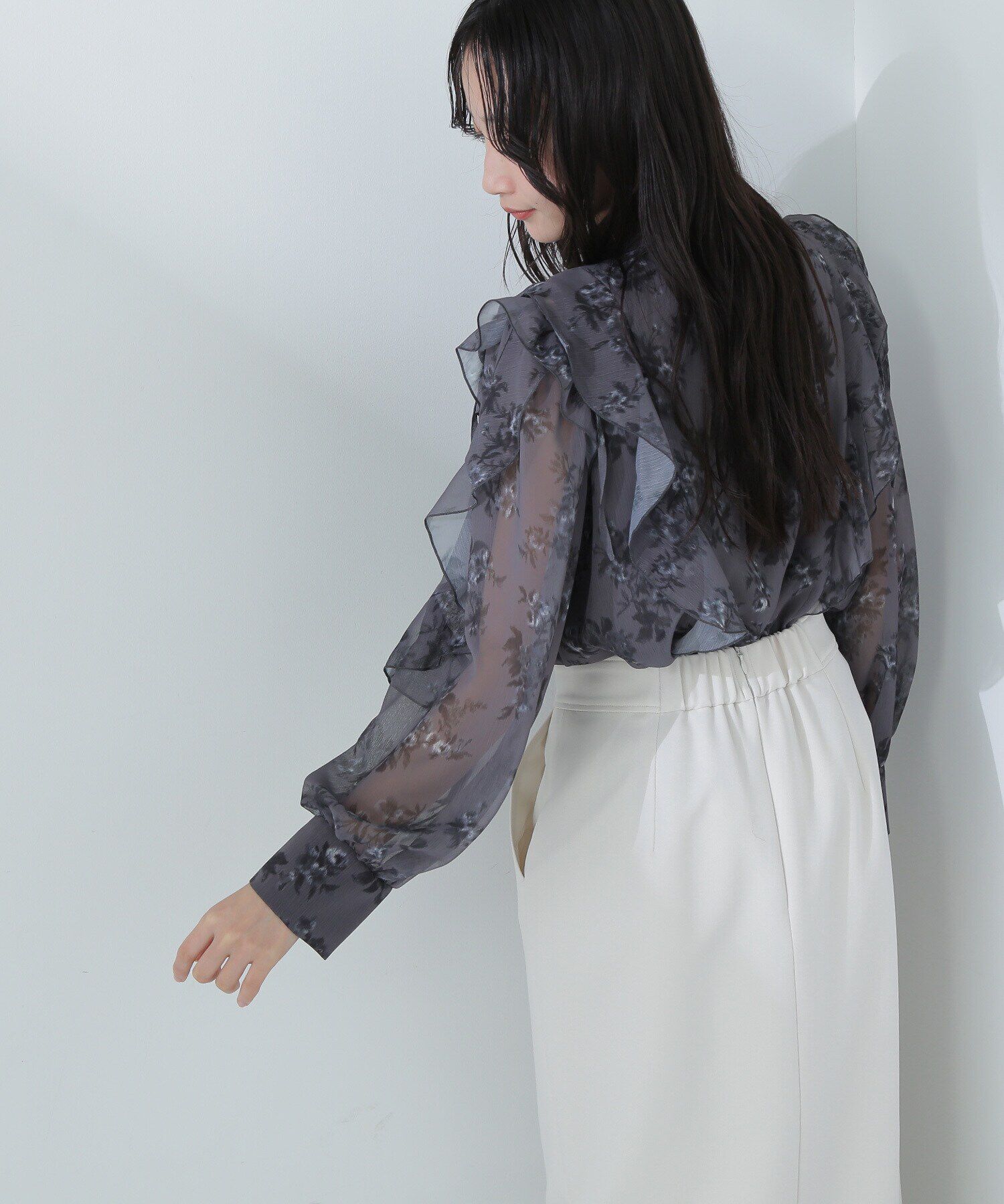  「2wayフリルショルダープリントブラウス」|シャツ・ブラウス|チャコールベ 2
