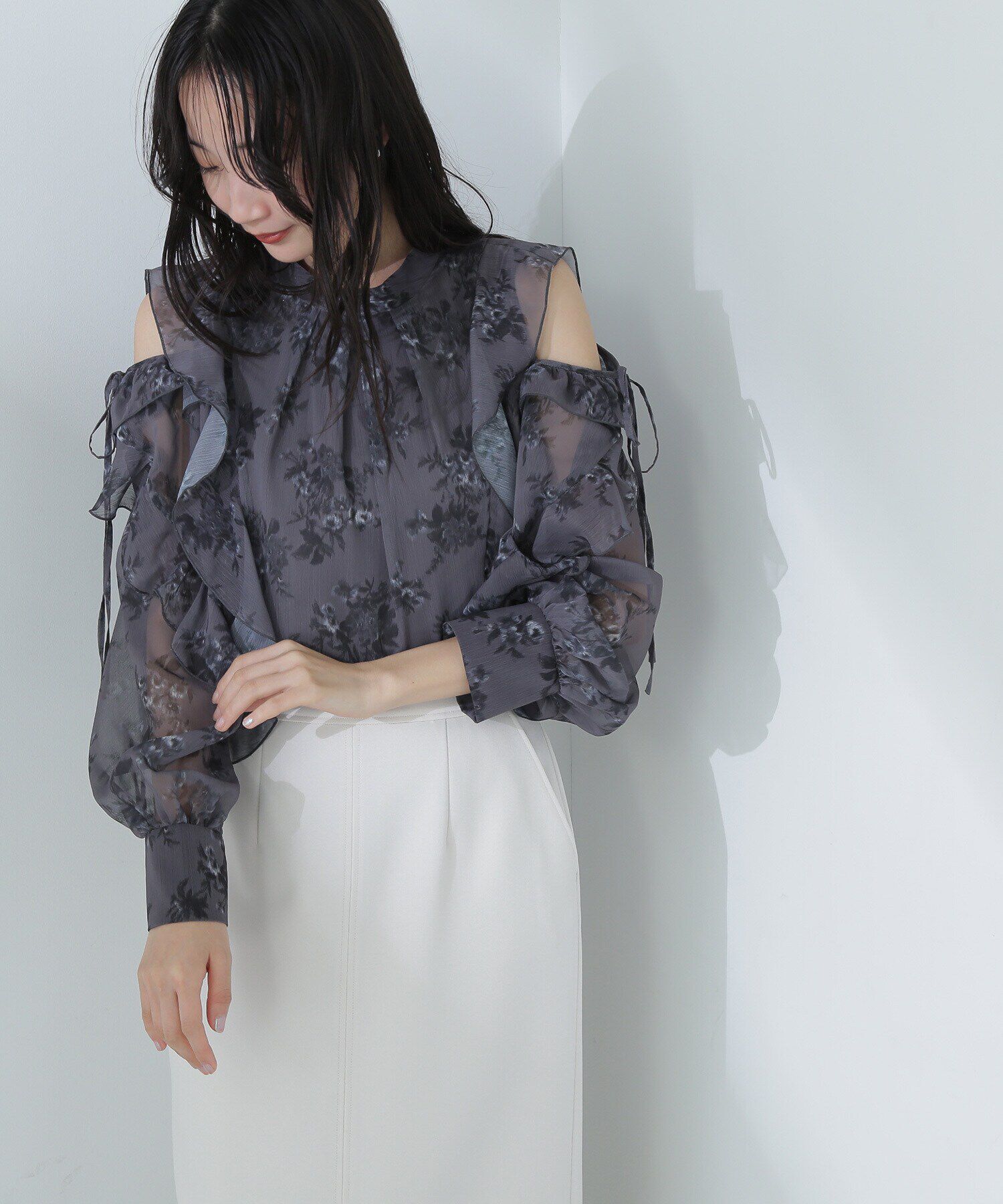 「2wayフリルショルダープリントブラウス」|シャツ・ブラウス|