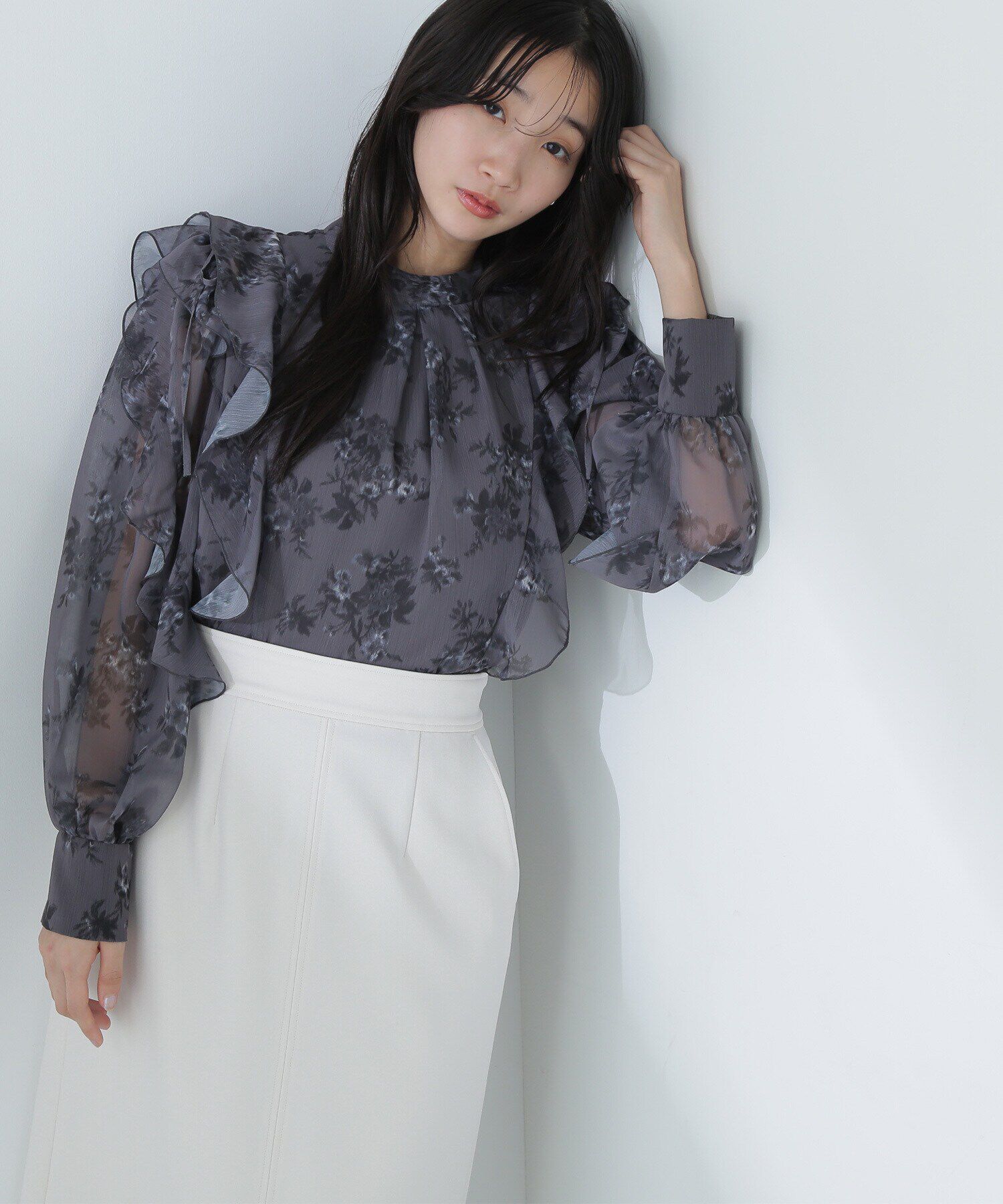  「2wayフリルショルダープリントブラウス」|シャツ・ブラウス|