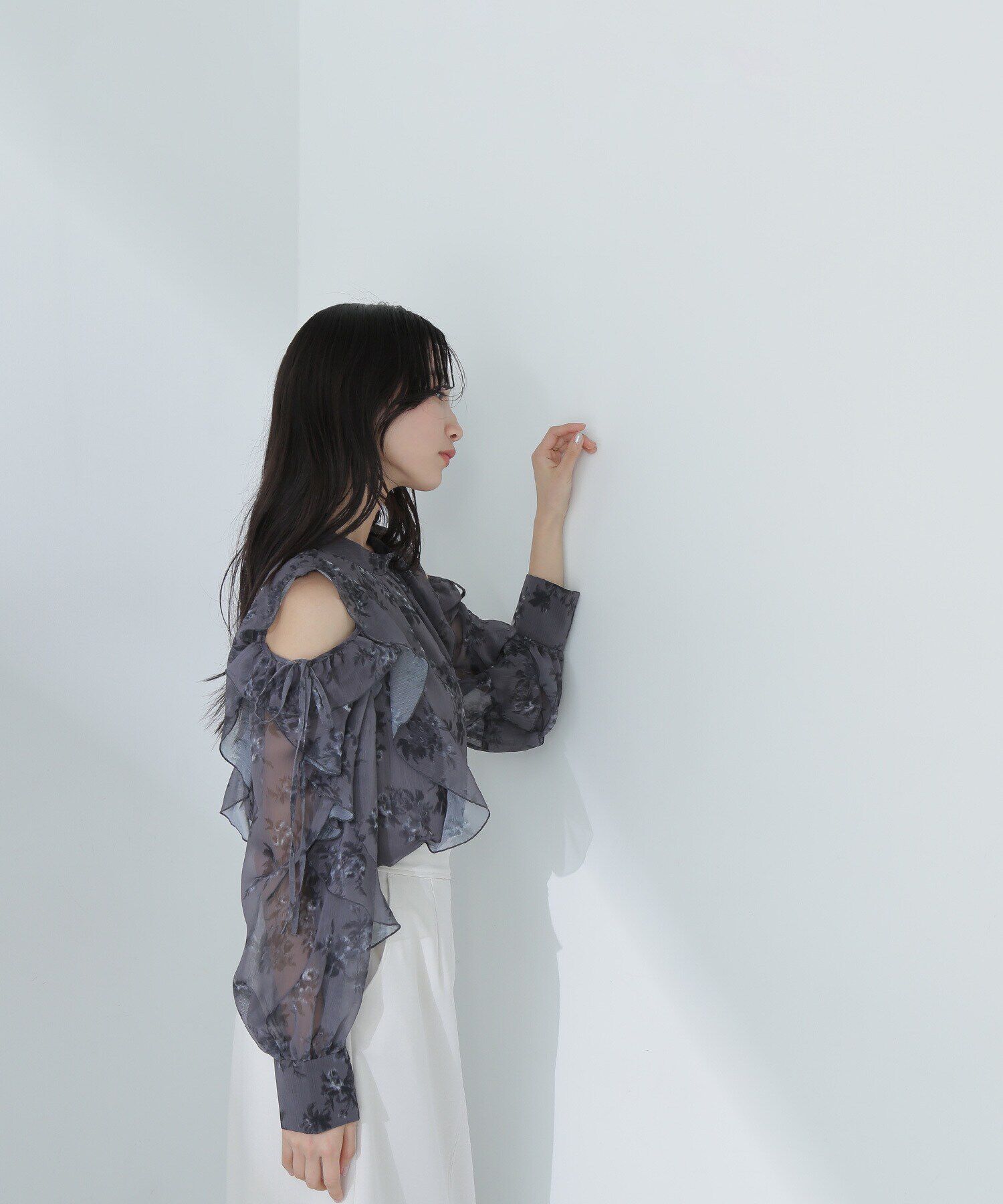  「2wayフリルショルダープリントブラウス」|シャツ・ブラウス|