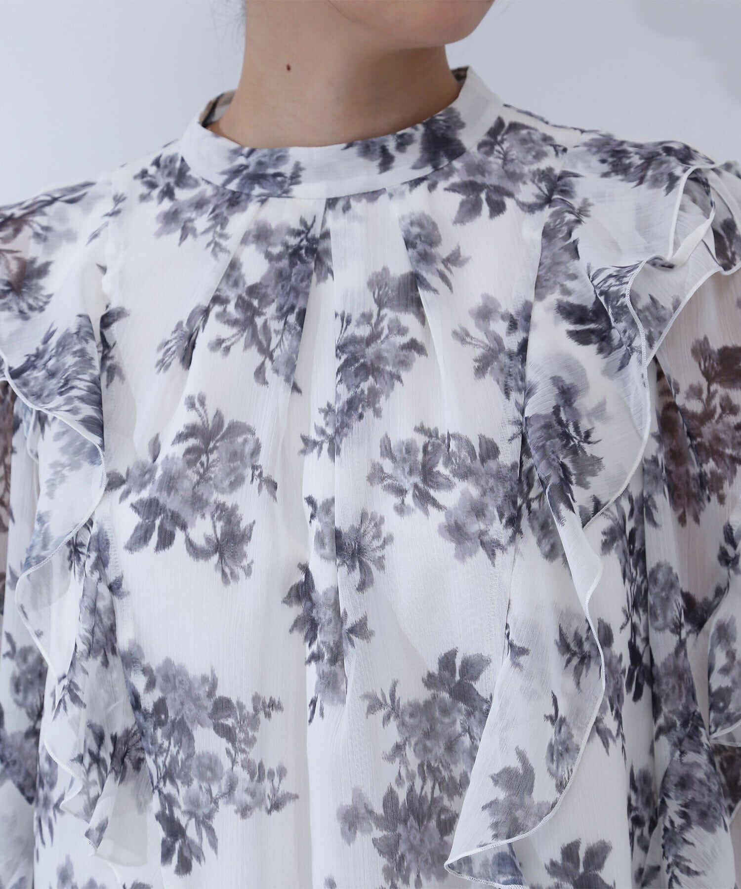  「2wayフリルショルダープリントブラウス」|シャツ・ブラウス|