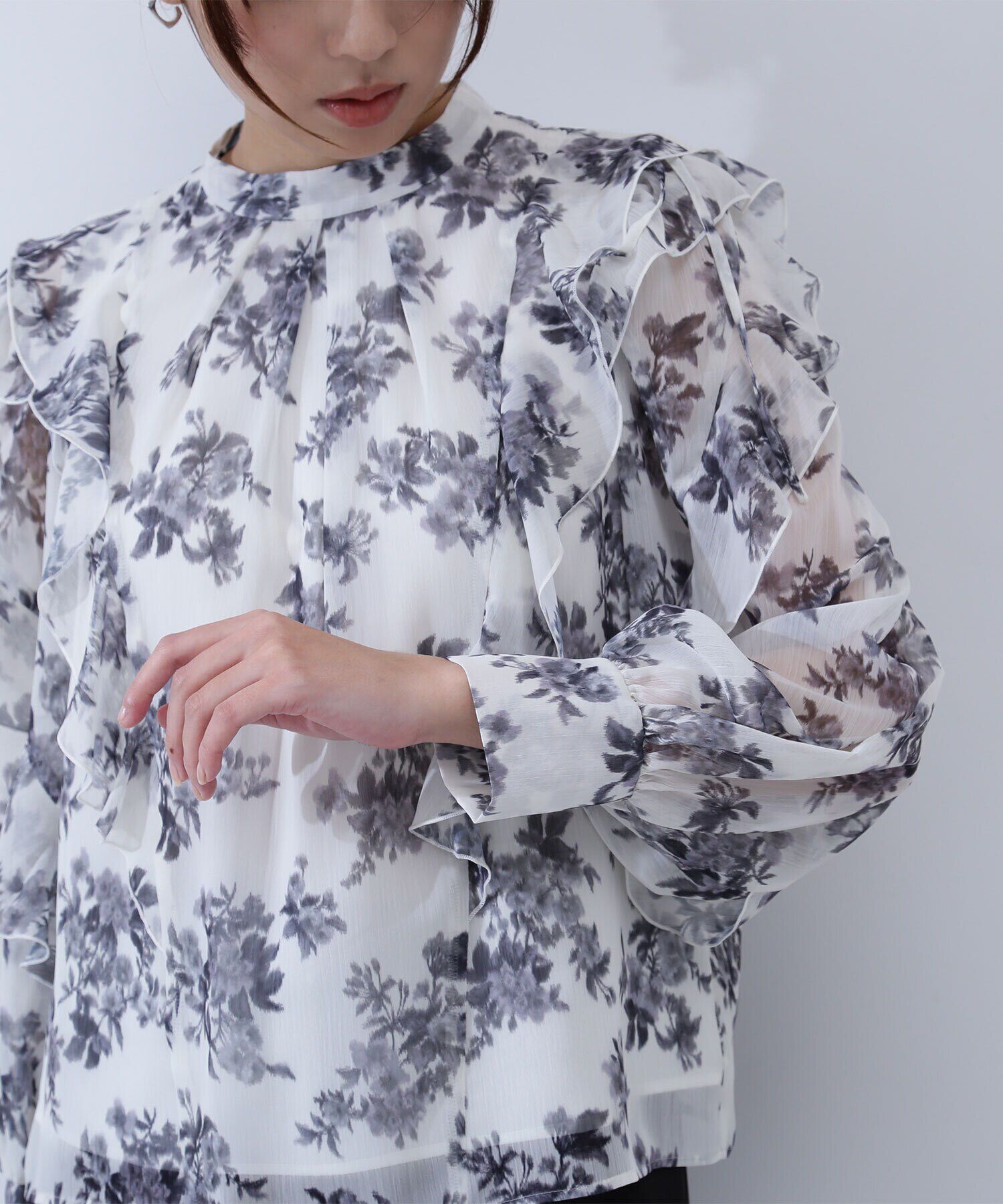  「2wayフリルショルダープリントブラウス」|シャツ・ブラウス|