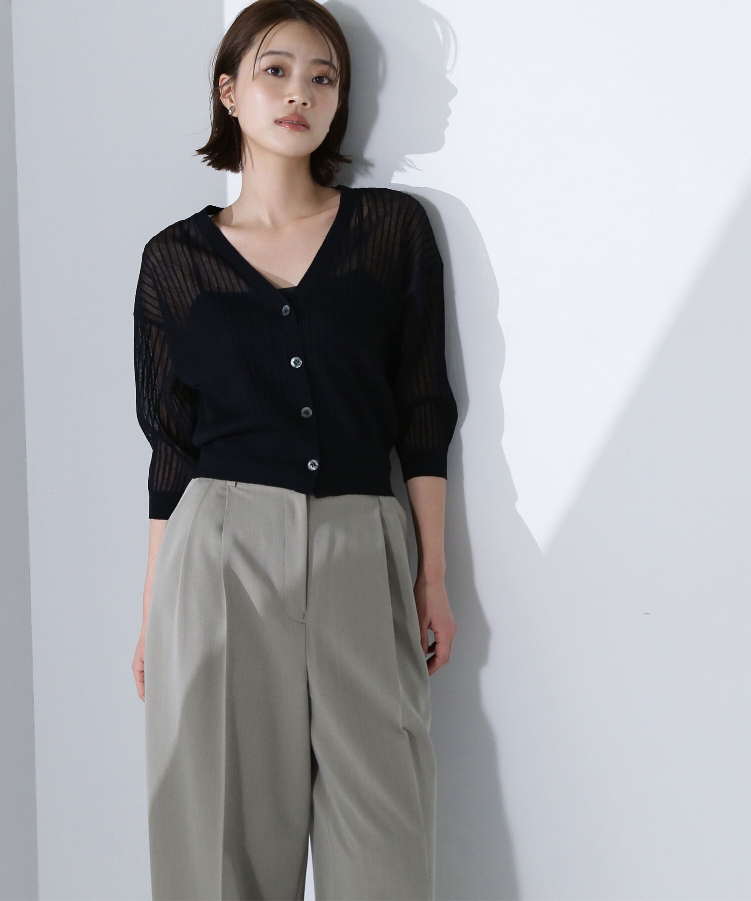  「Vネックシアーリブカーディガン」|ニット・セーター|