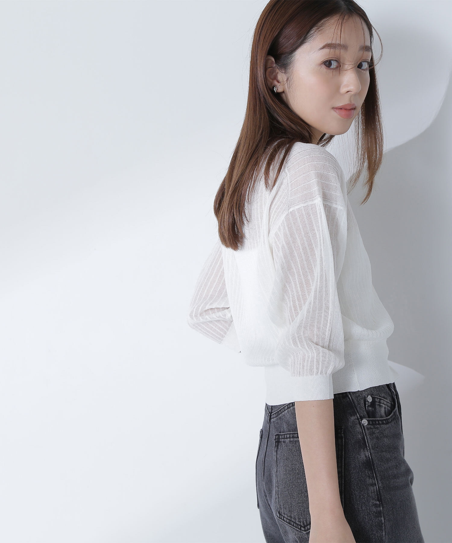  「Vネックシアーリブカーディガン」|ニット・セーター|