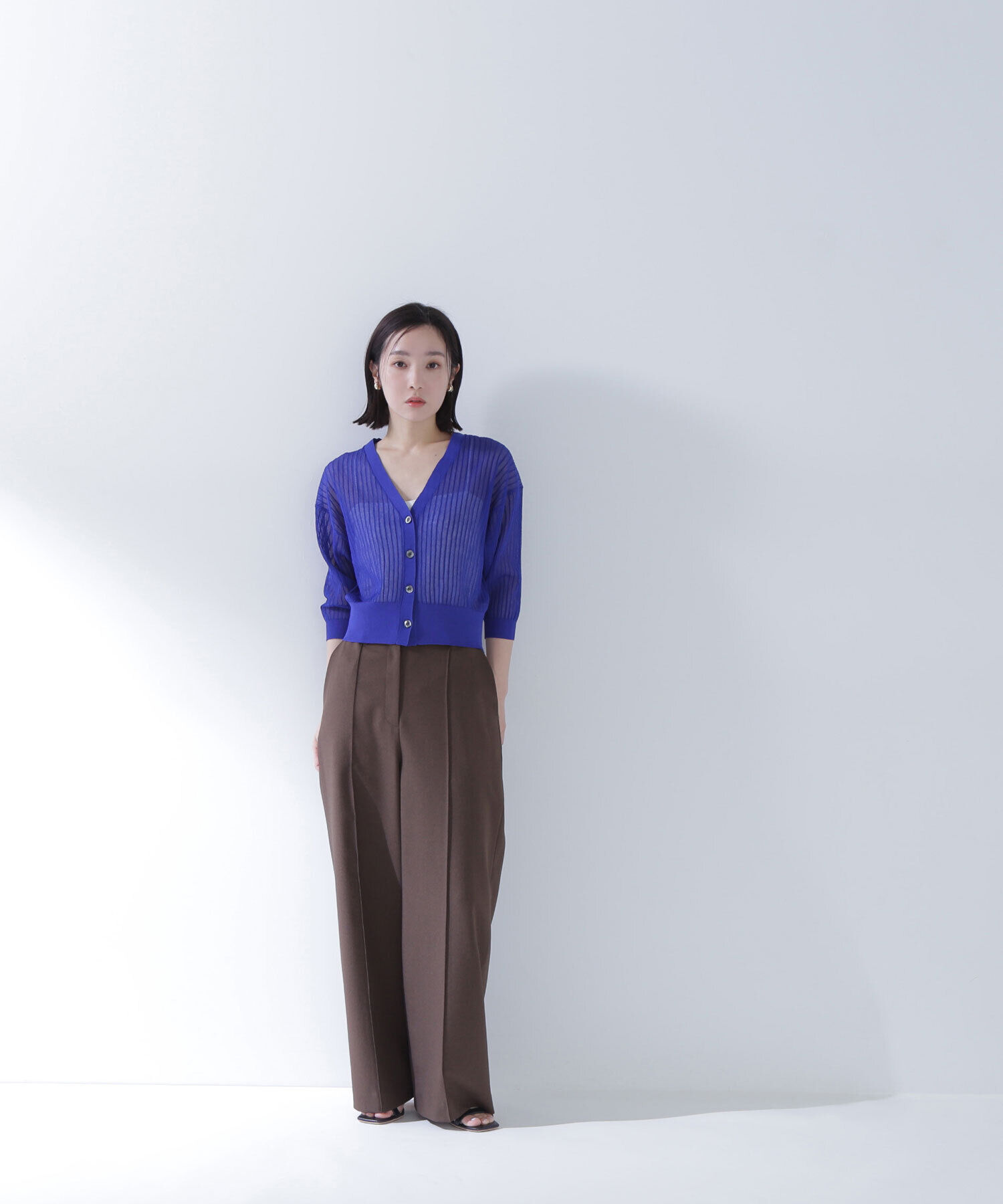  「Vネックシアーリブカーディガン」|ニット・セーター|