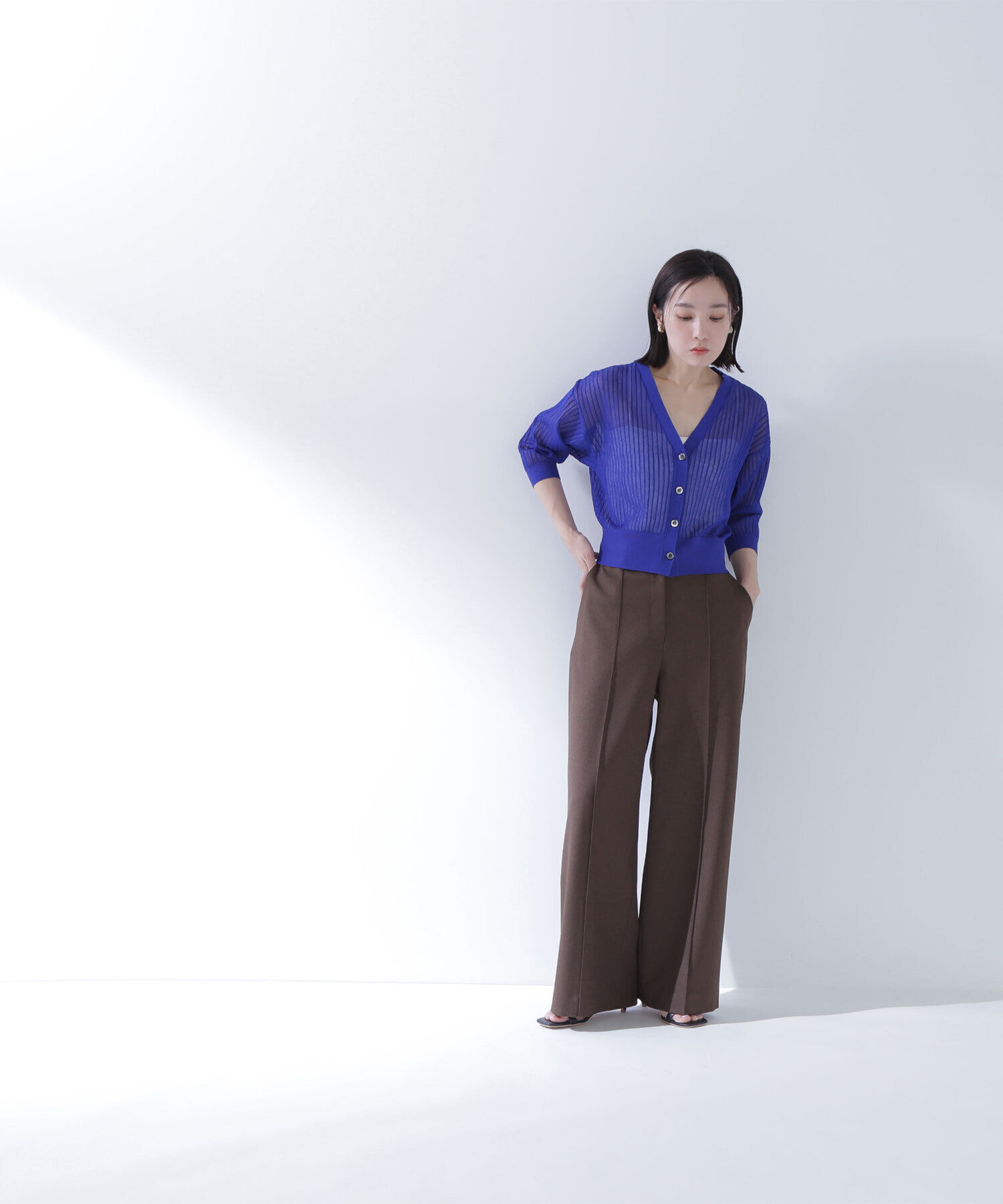  「Vネックシアーリブカーディガン」|ニット・セーター|