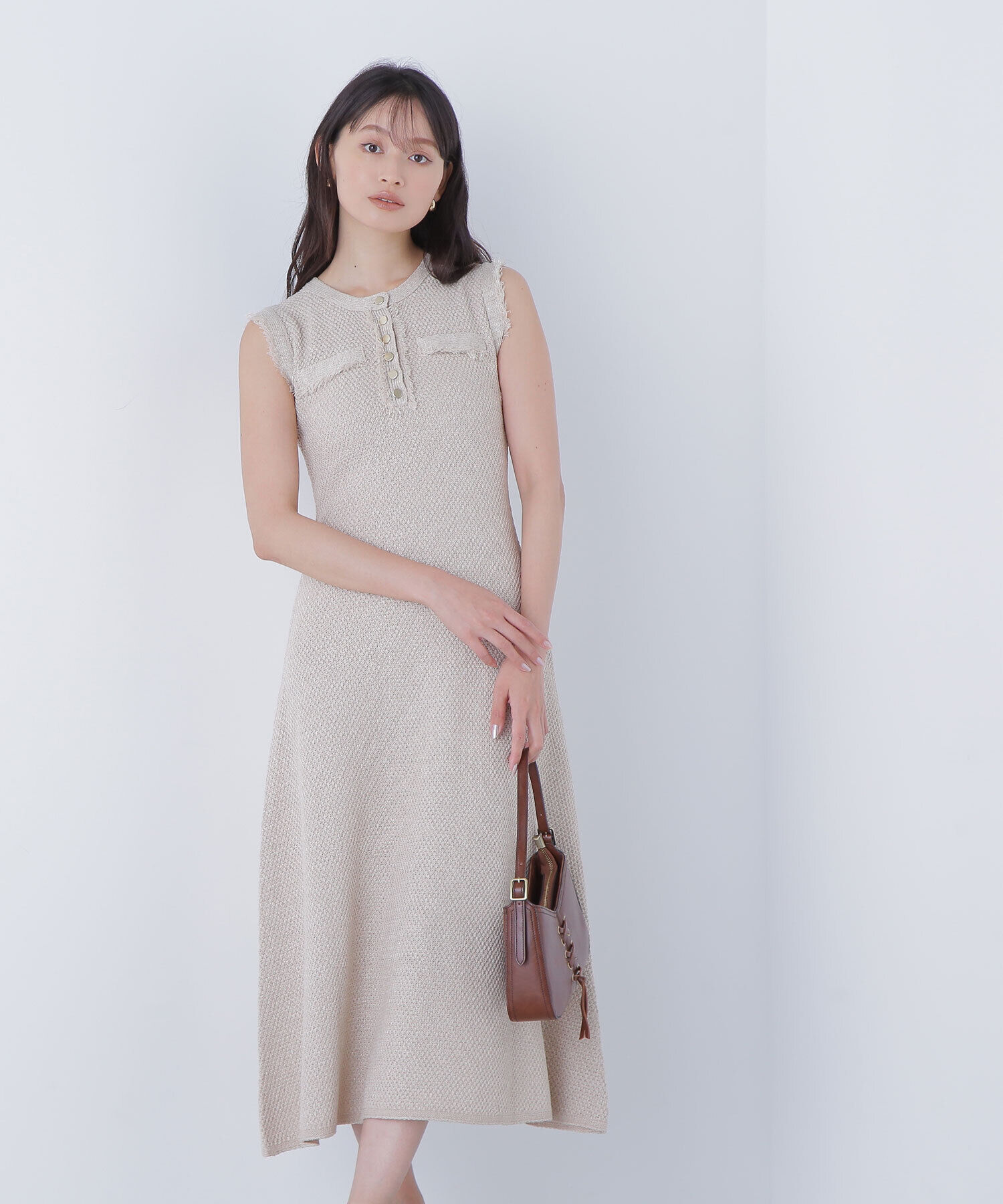  「フリンジツイードニットワンピース」|ワンピース|ベージュミッ 2