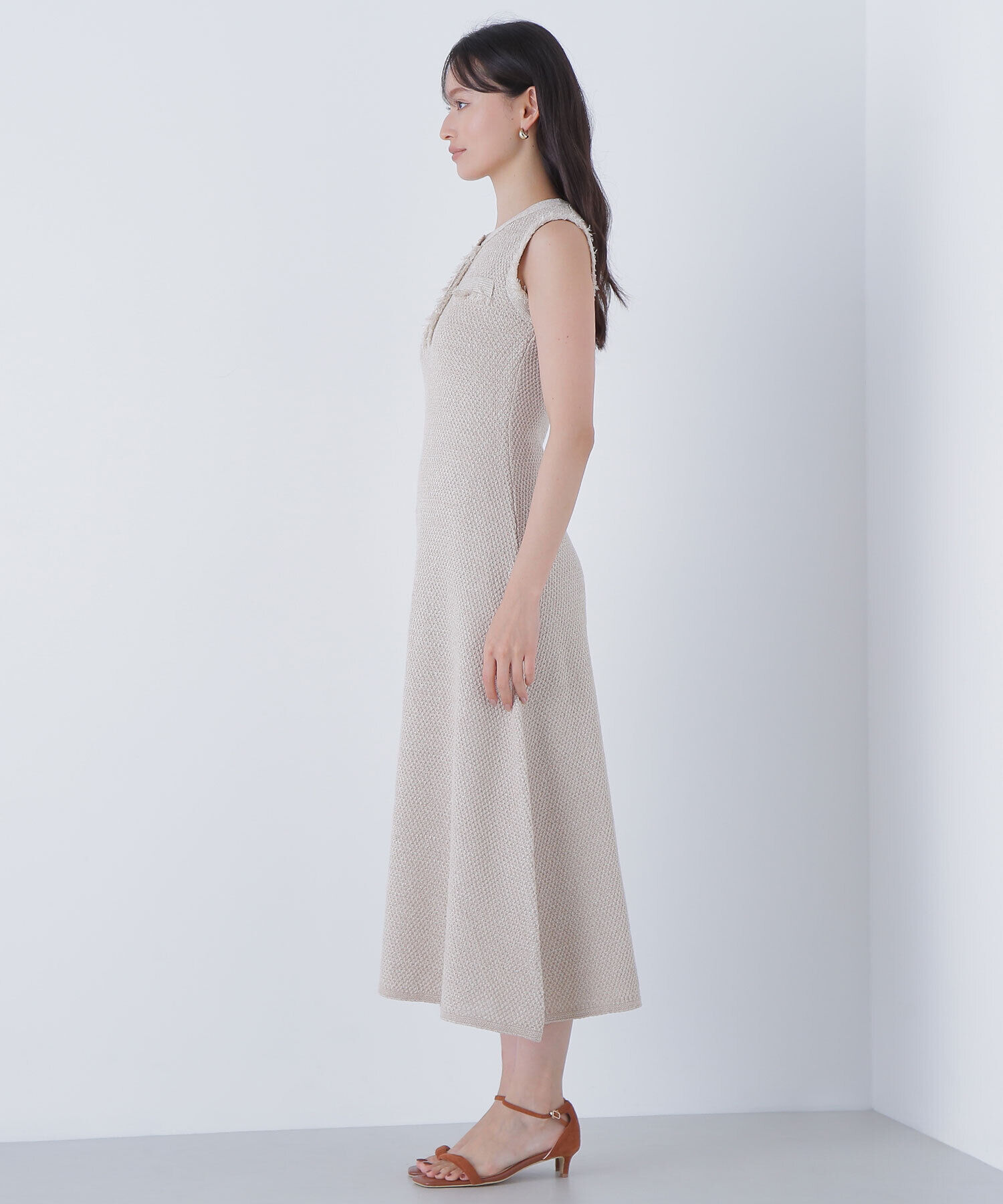  「フリンジツイードニットワンピース」|ワンピース|