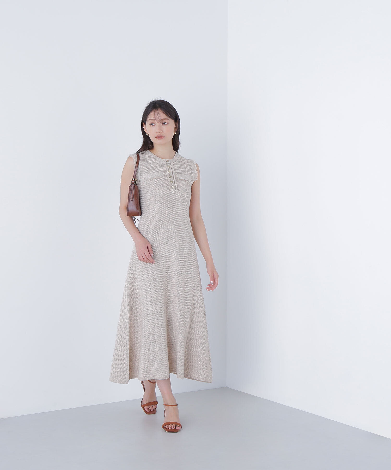  「フリンジツイードニットワンピース」|ワンピース|