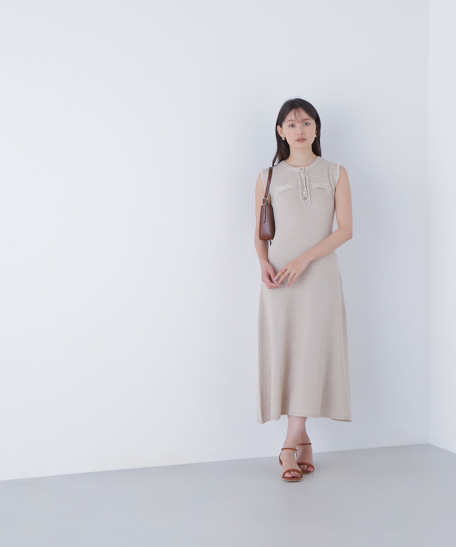  「フリンジツイードニットワンピース」|ワンピース|