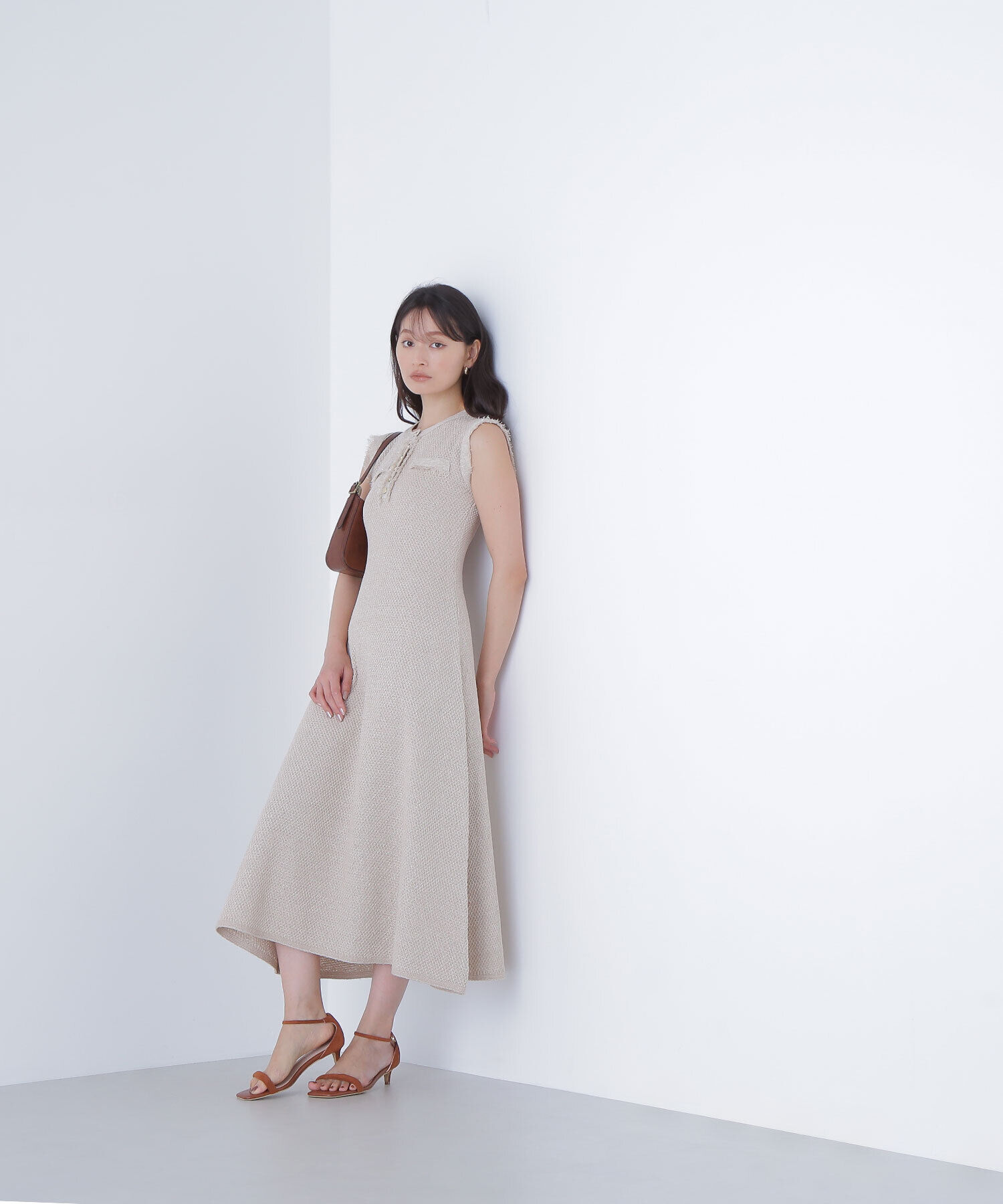  「フリンジツイードニットワンピース」|ワンピース|