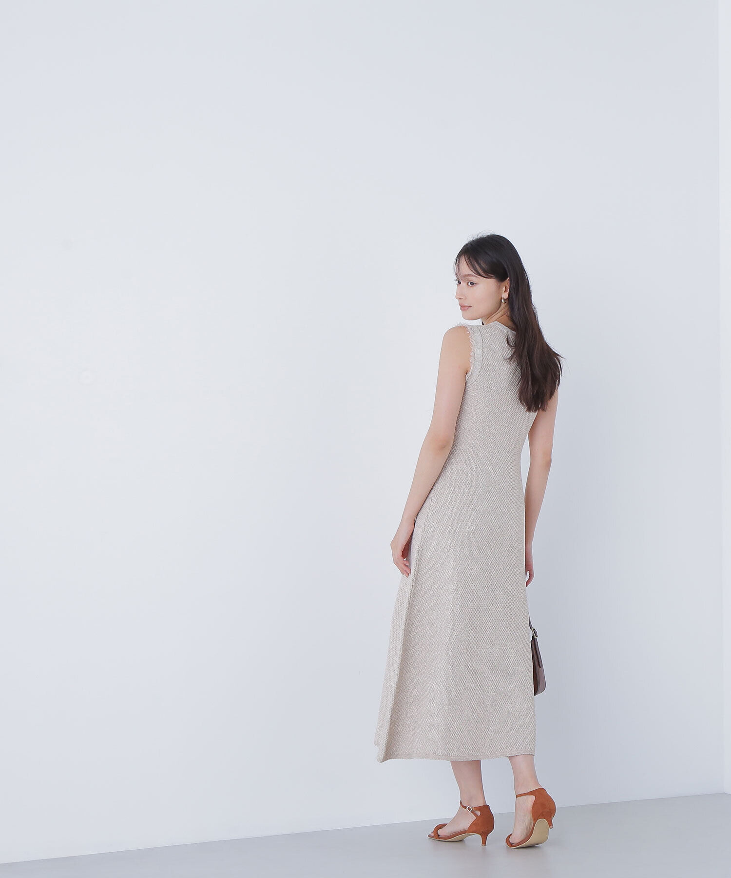  「フリンジツイードニットワンピース」|ワンピース|