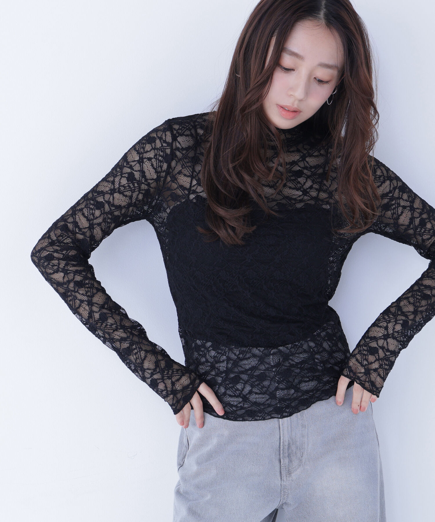  「レースハイネックカットソー」|Tシャツ・カットソー|