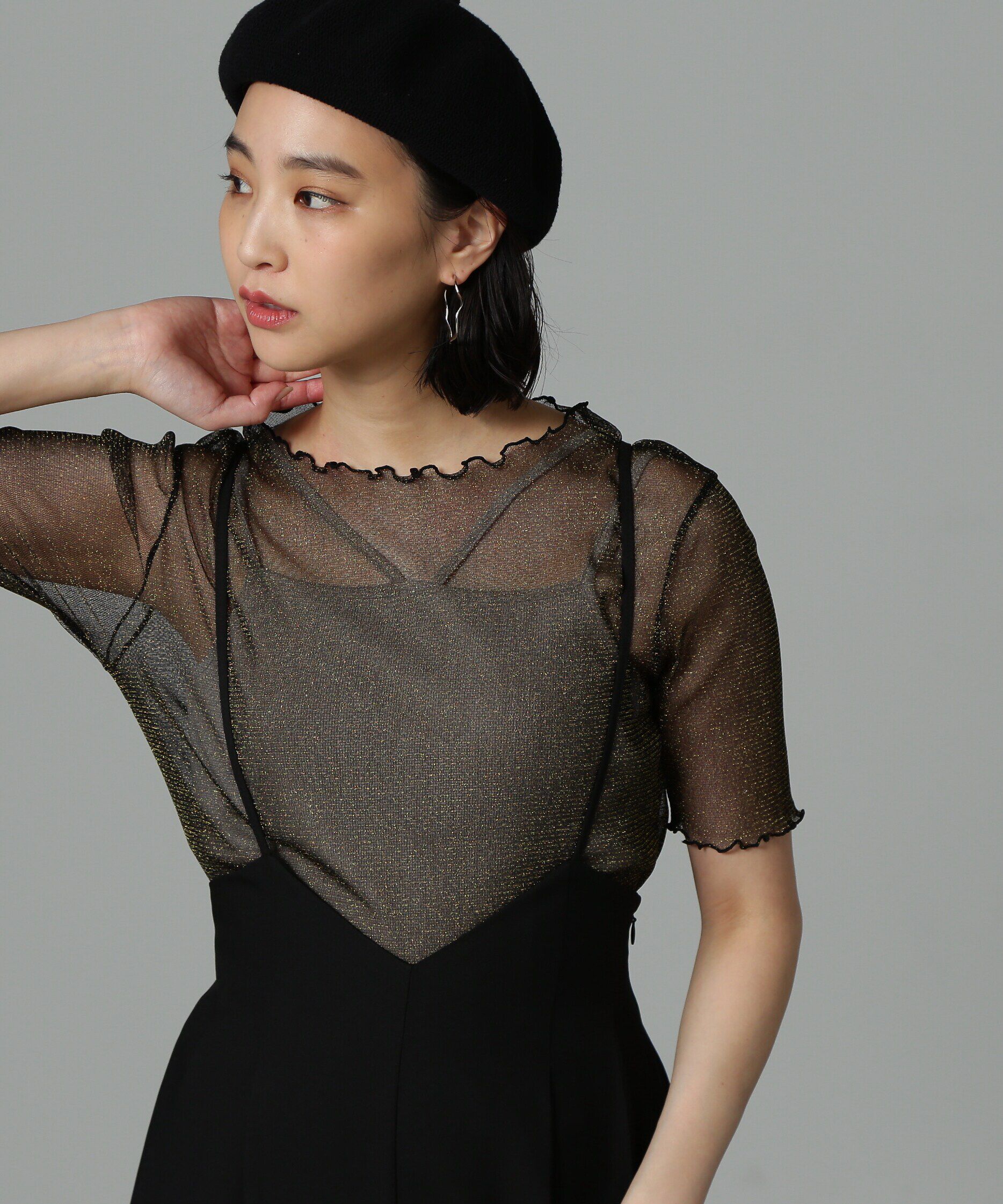  「追加　ラメシアー半袖カットソー」|Tシャツ・カットソー|