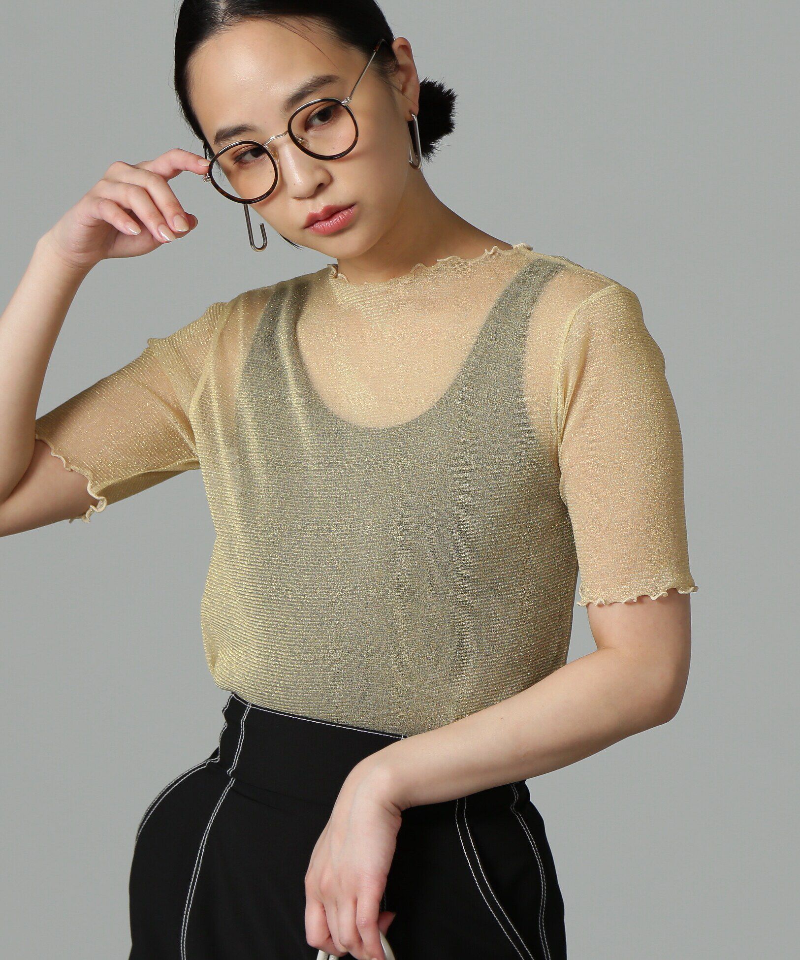  「追加　ラメシアー半袖カットソー」|Tシャツ・カットソー|