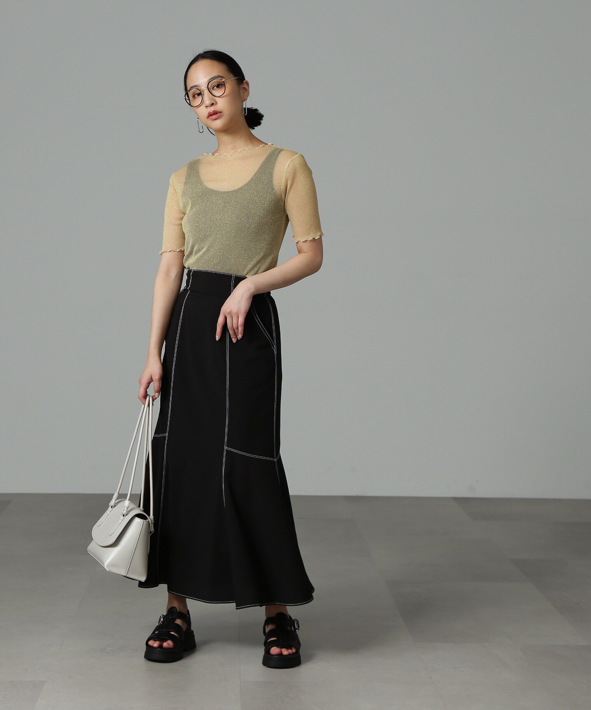  「追加　ラメシアー半袖カットソー」|Tシャツ・カットソー|