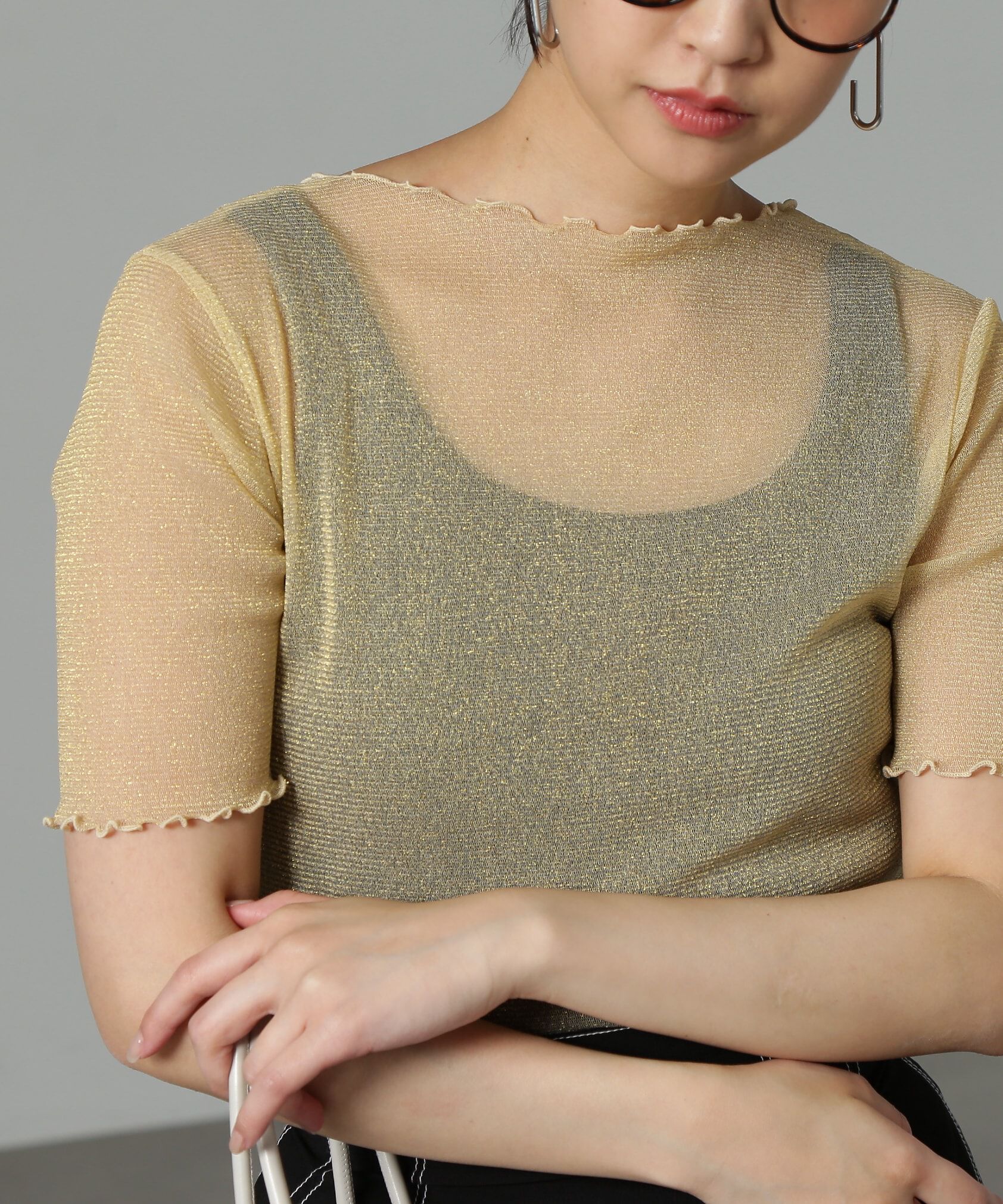  「追加　ラメシアー半袖カットソー」|Tシャツ・カットソー|