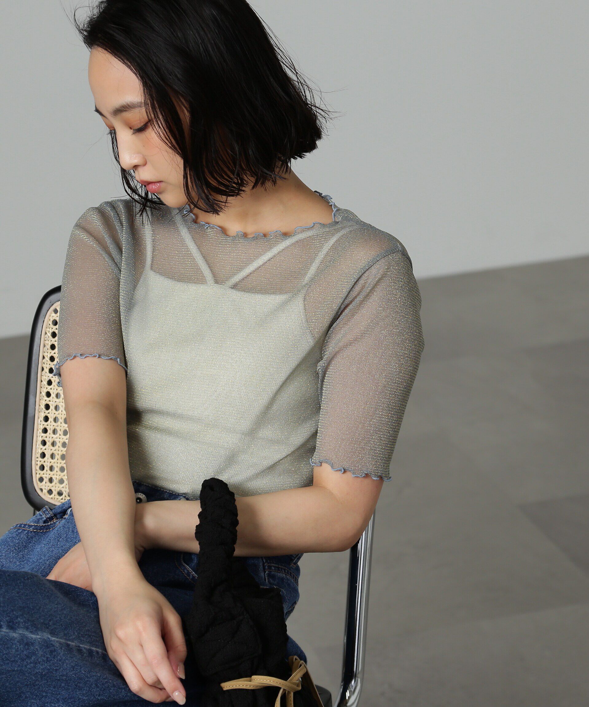  「追加　ラメシアー半袖カットソー」|Tシャツ・カットソー|