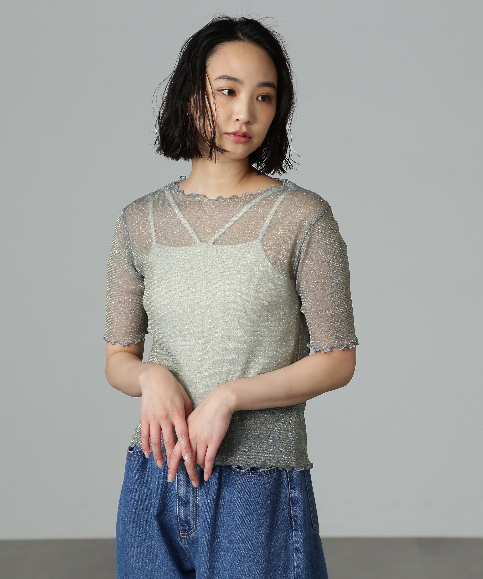  「追加　ラメシアー半袖カットソー」|Tシャツ・カットソー|