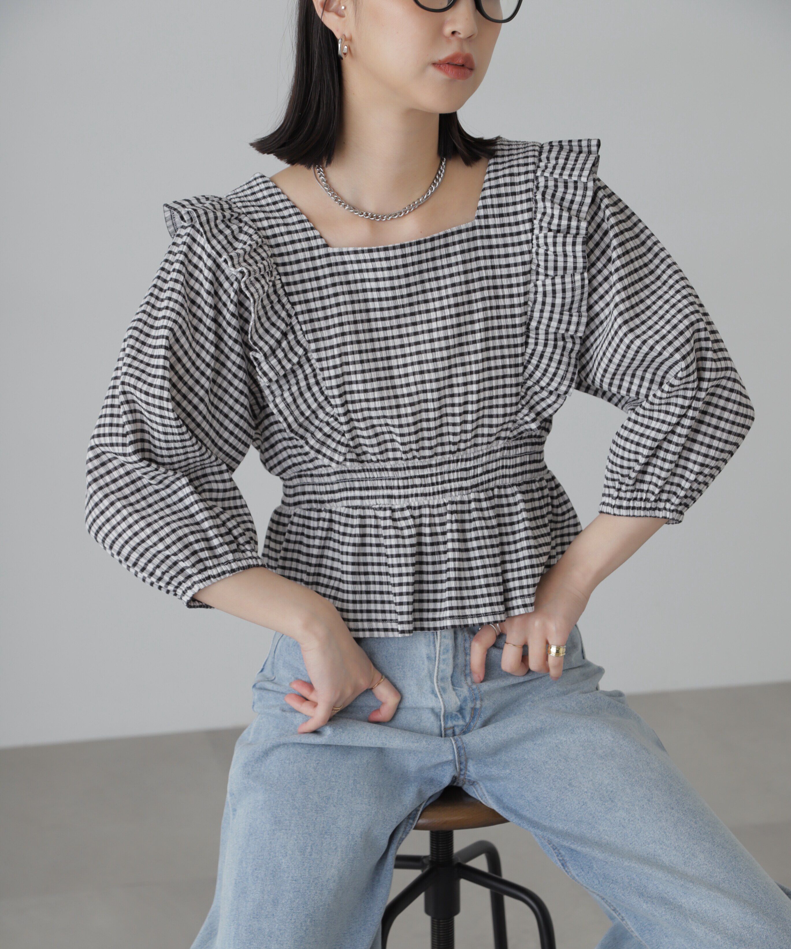  「肩フリルウエストシャーリングブラウス」|シャツ・ブラウス|