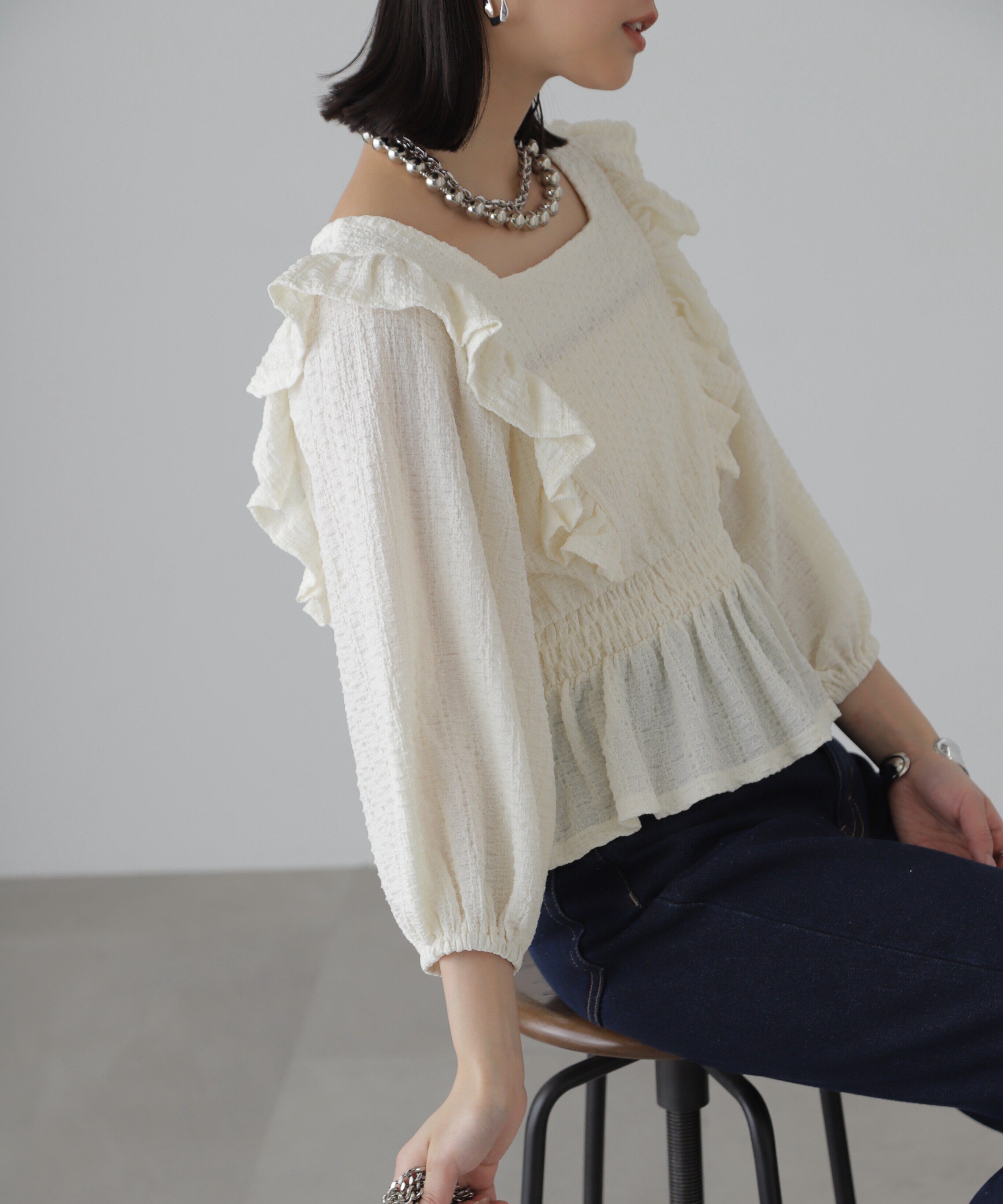  「肩フリルウエストシャーリングブラウス」|シャツ・ブラウス|