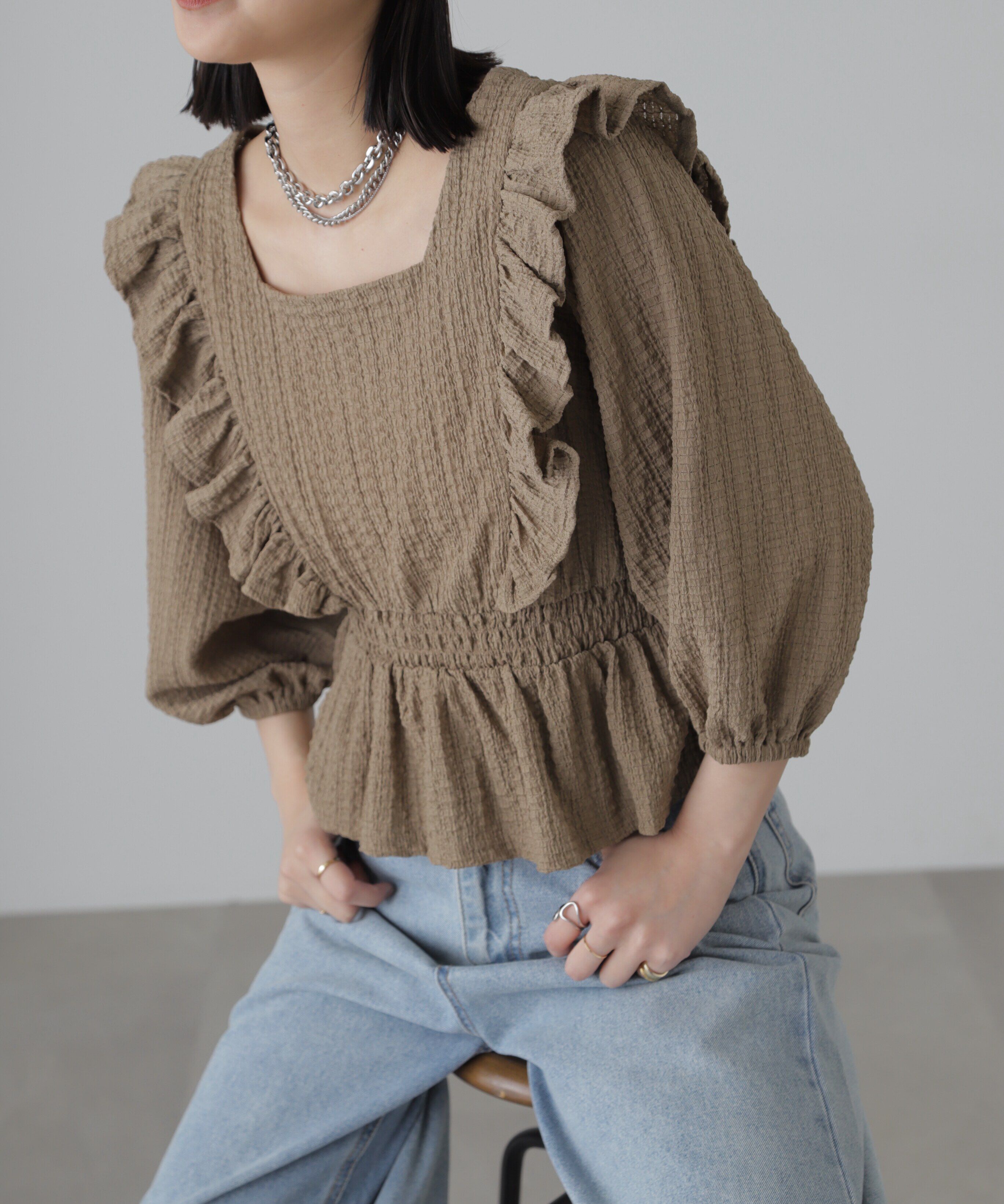  「肩フリルウエストシャーリングブラウス」|シャツ・ブラウス|