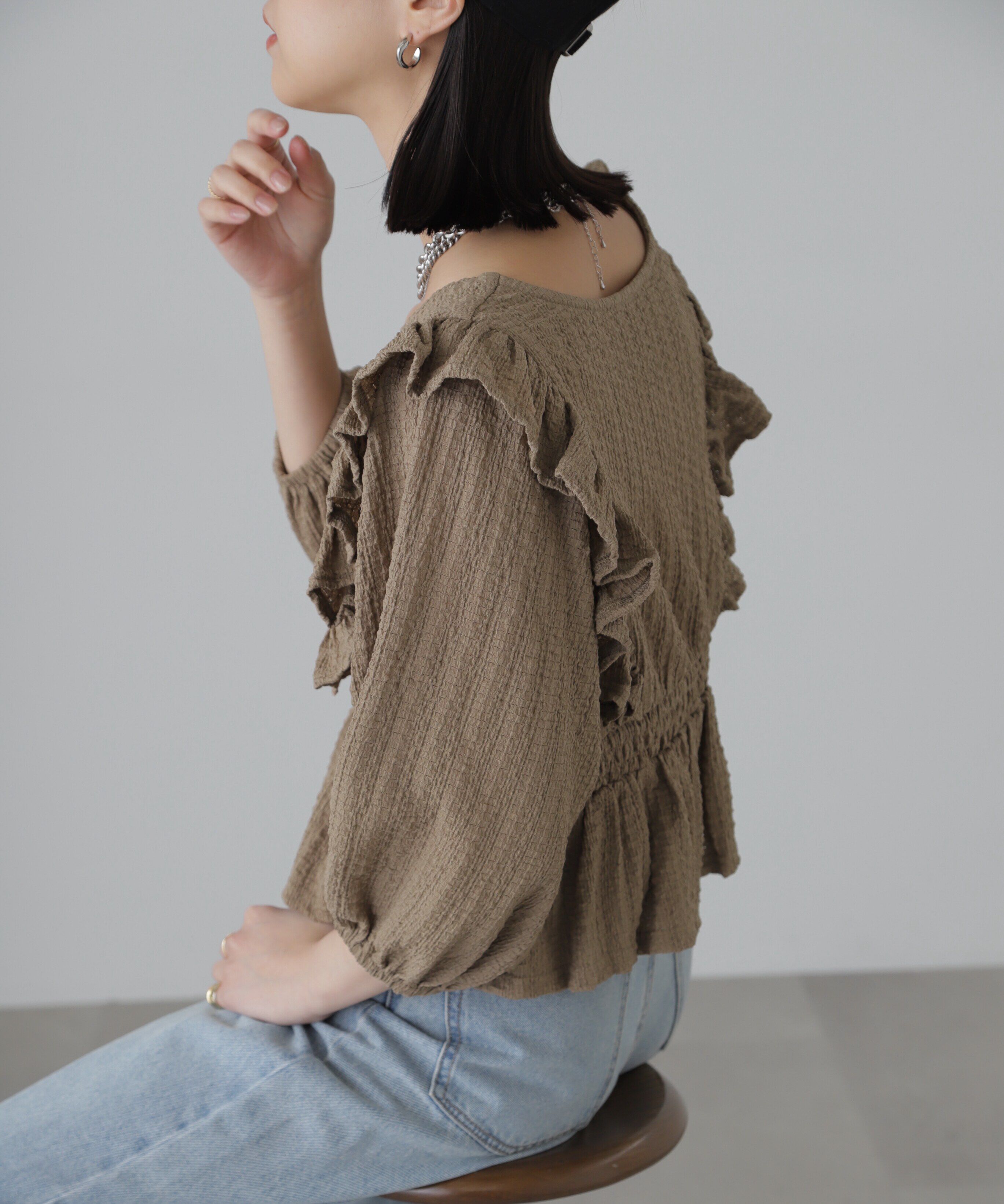  「肩フリルウエストシャーリングブラウス」|シャツ・ブラウス|