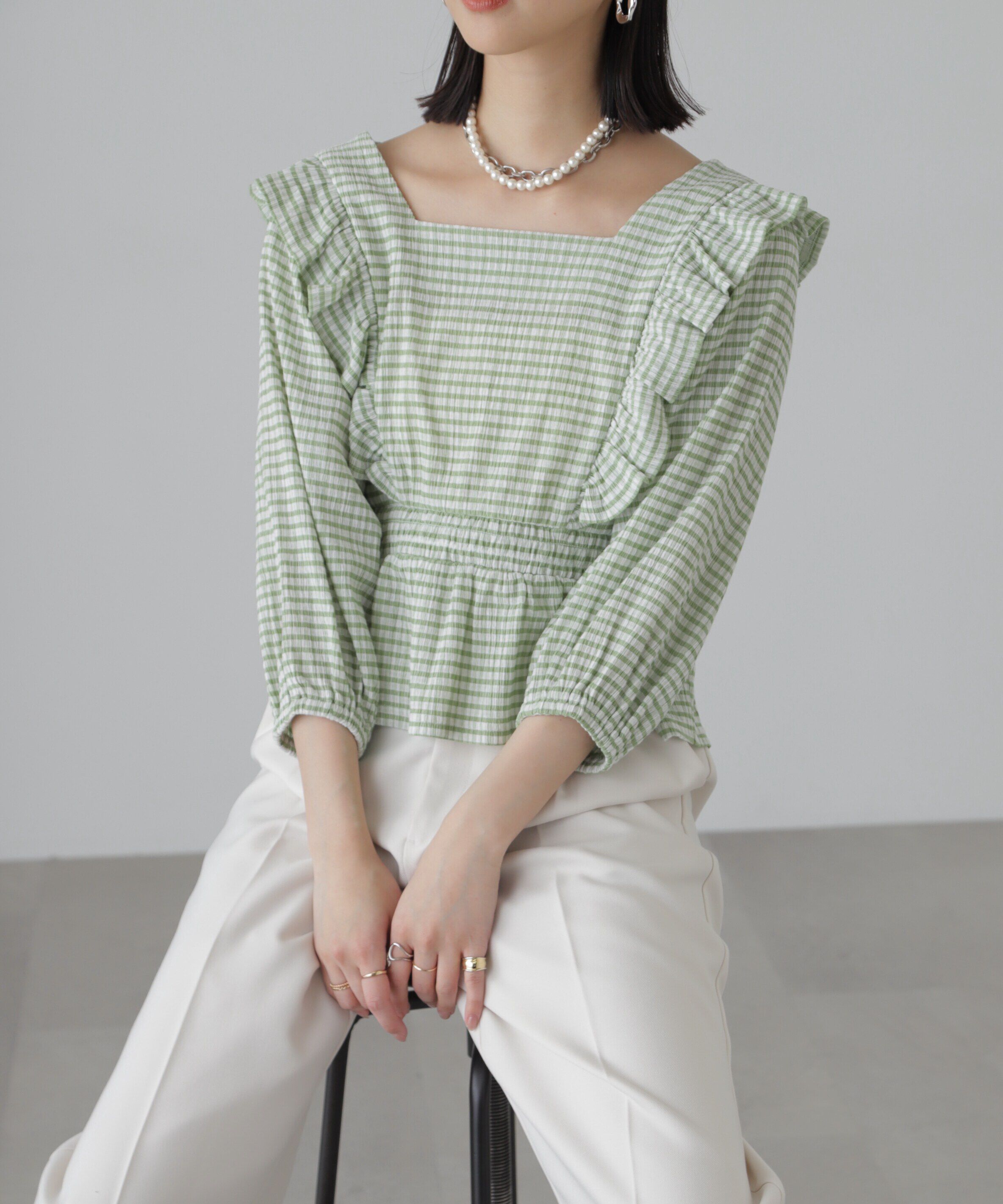  「肩フリルウエストシャーリングブラウス」|シャツ・ブラウス|