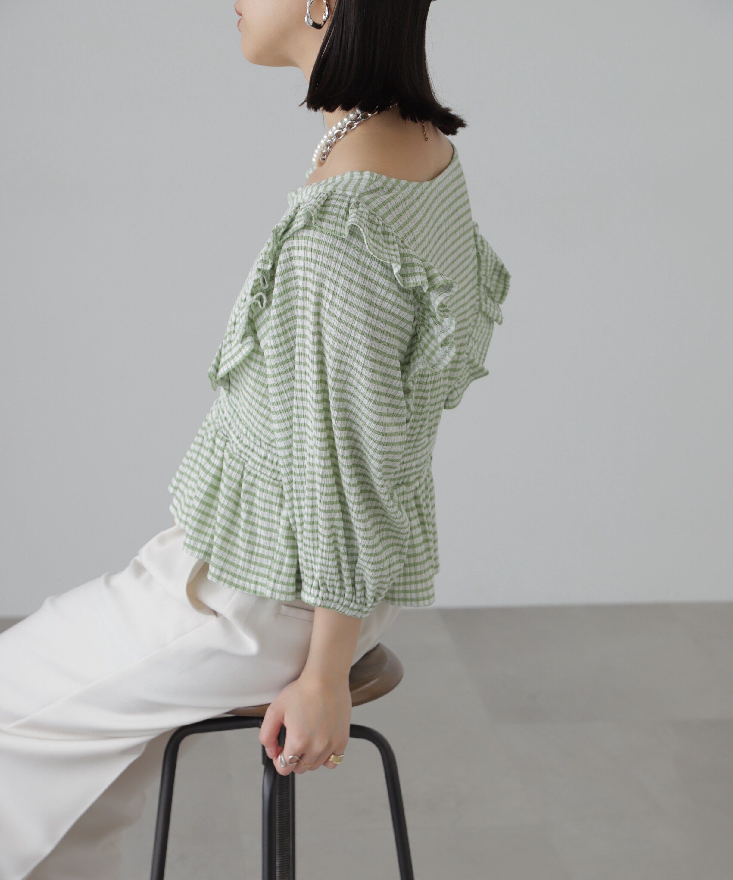  「肩フリルウエストシャーリングブラウス」|シャツ・ブラウス|