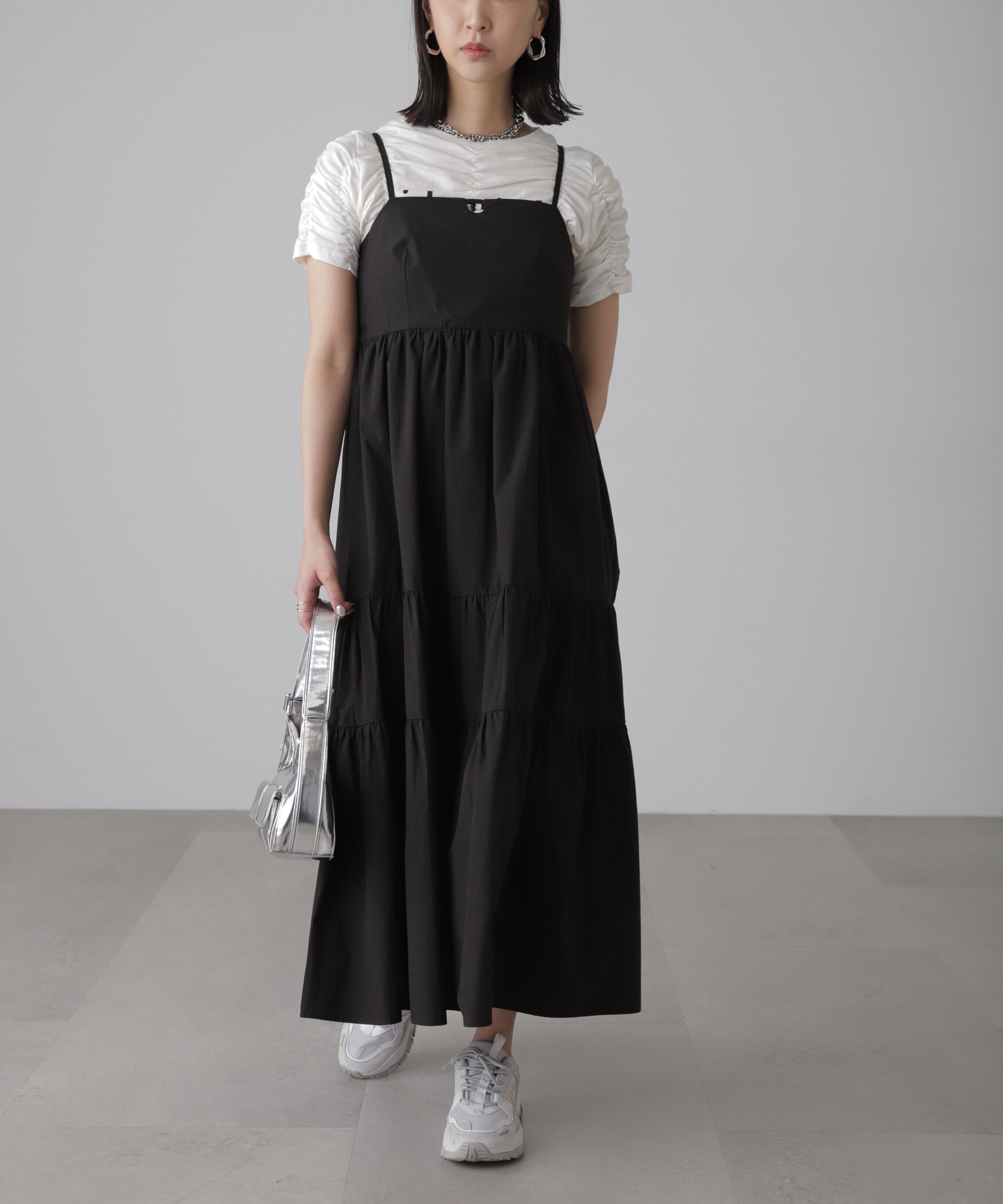  「コットンティアードキャミソールワンピース」|ワンピース|ブラック