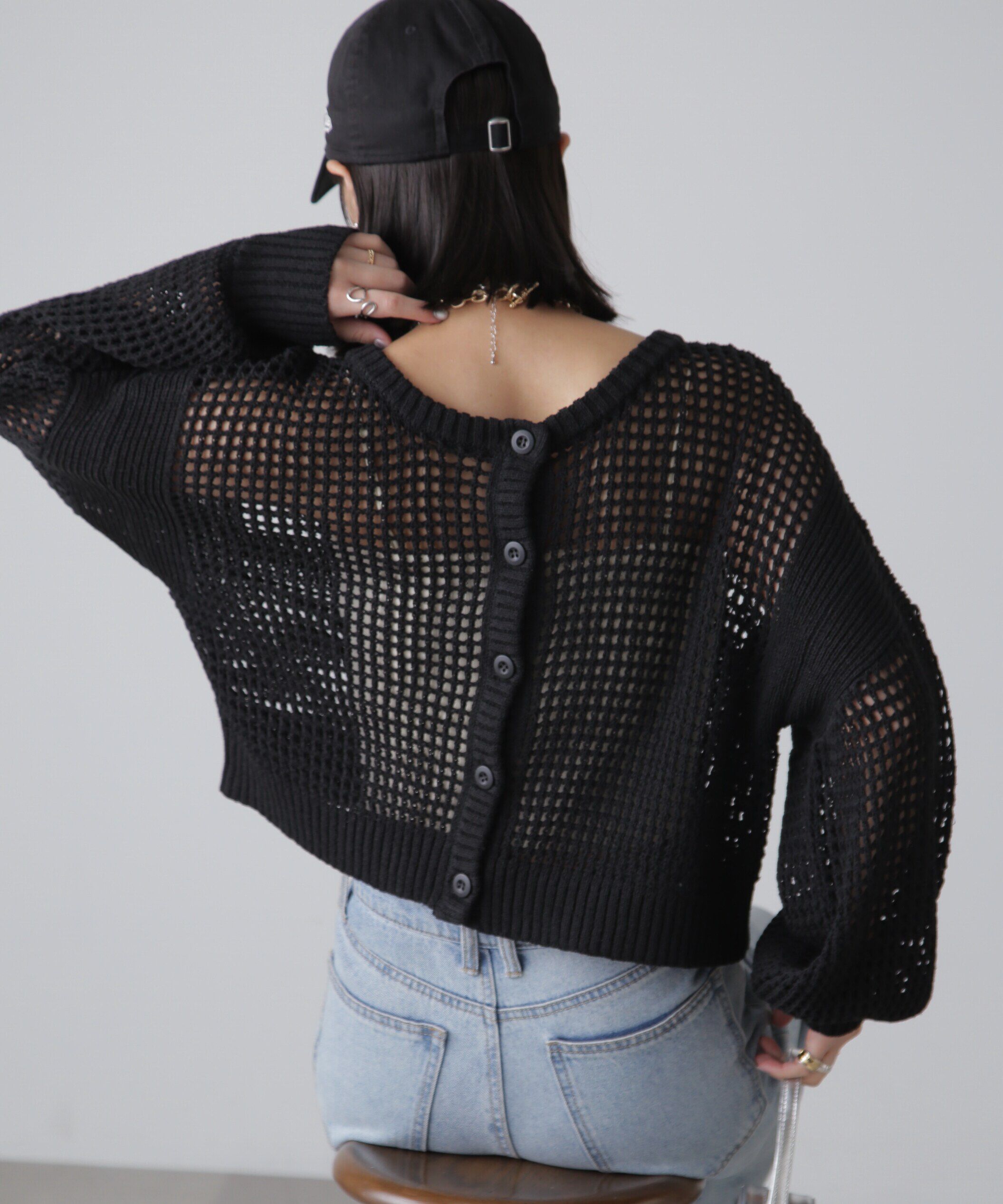  「前後2Wayメッシュニットカーディガン」|ニット・セーター|