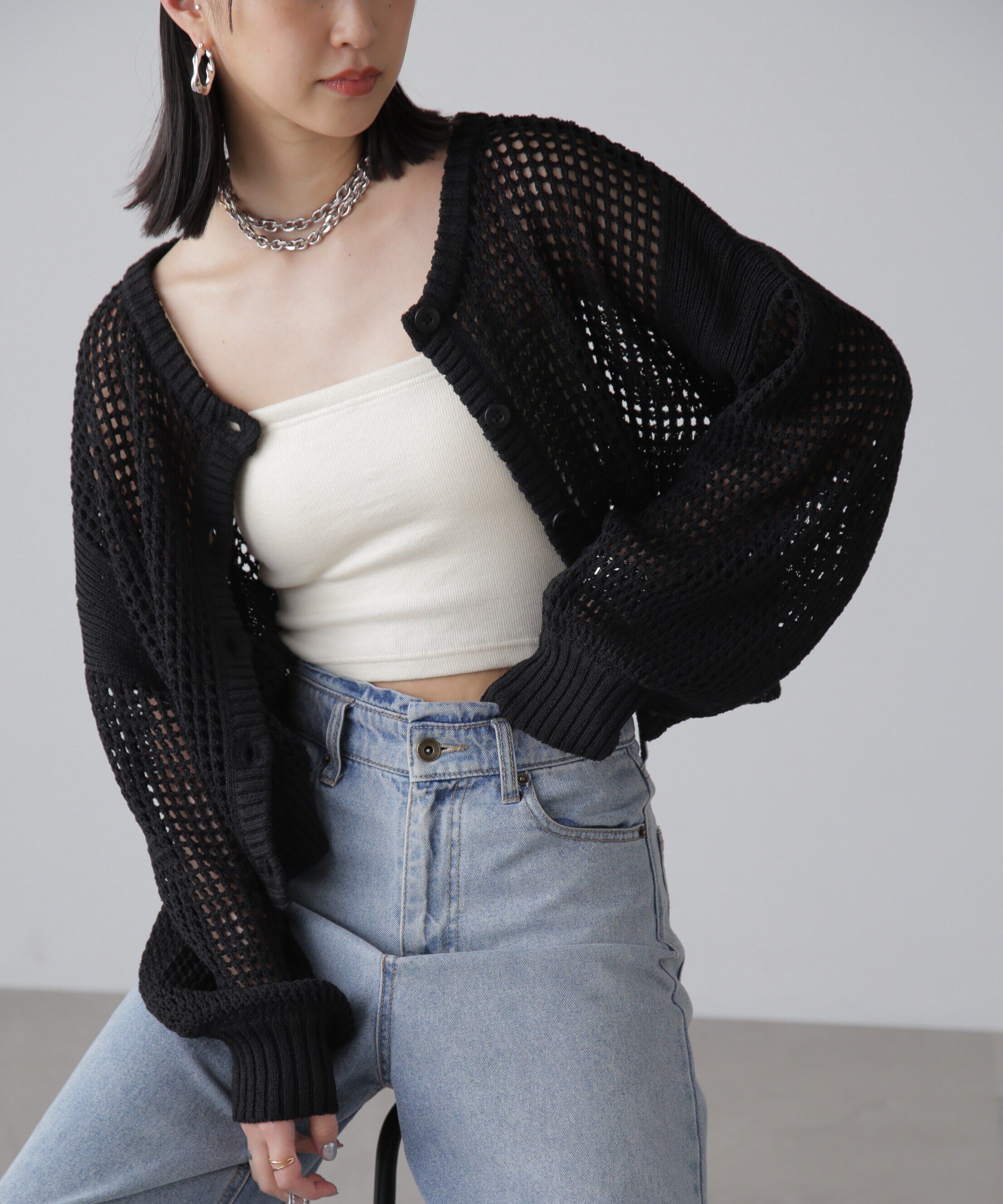  「前後2Wayメッシュニットカーディガン」|ニット・セーター|