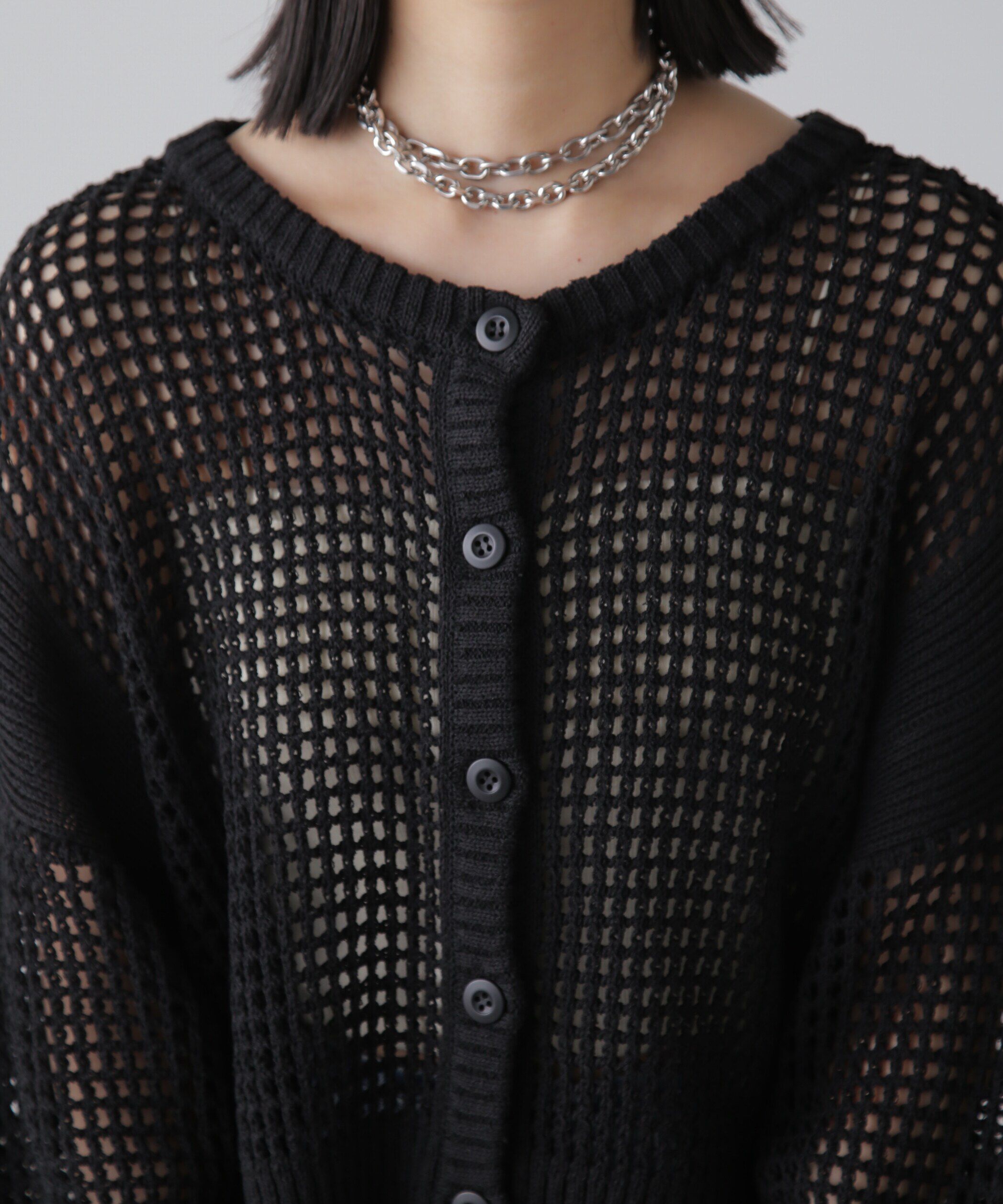  「前後2Wayメッシュニットカーディガン」|ニット・セーター|